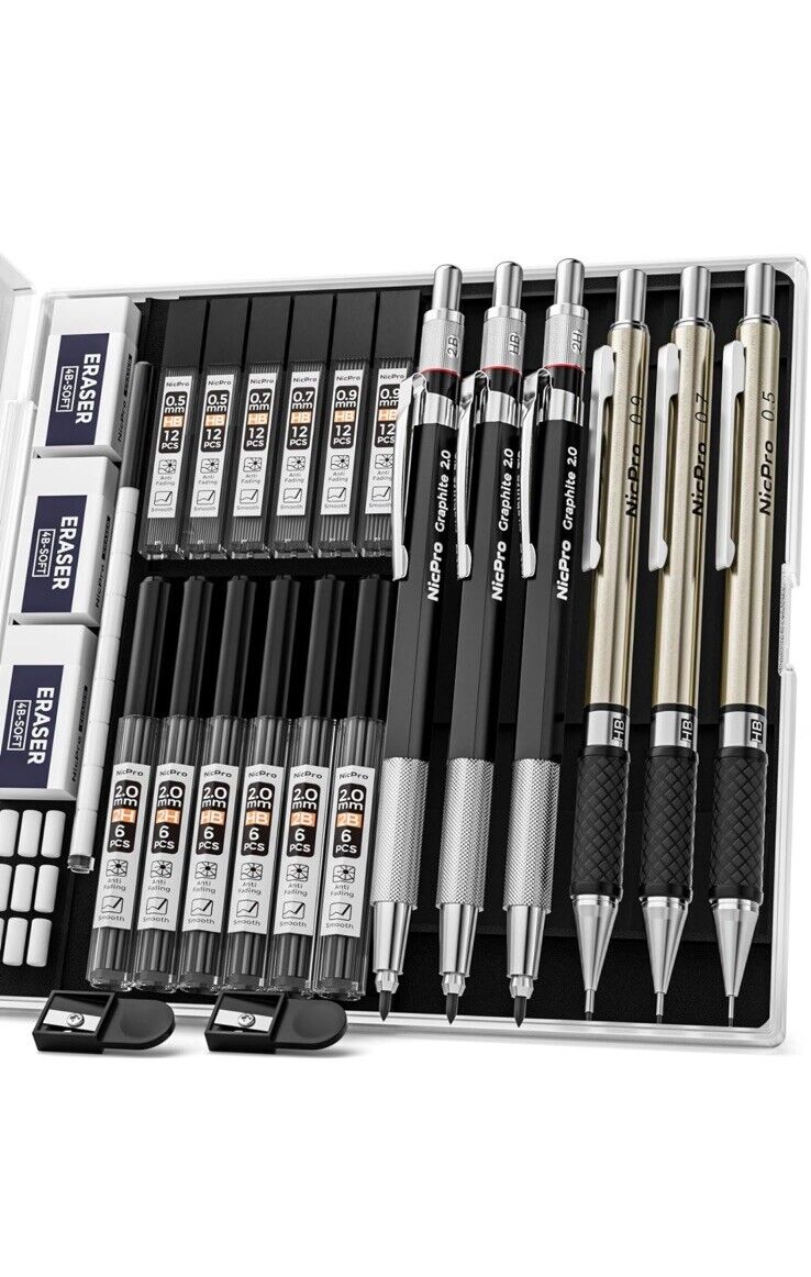 6PCS Art Mechanical Pencils Set, 3PCS Metal Drafting Pencil 0.5 Mm & 0.7 Mm & 0.