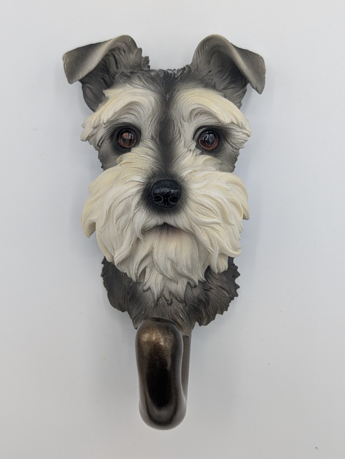 VTG RARE Michael Park Woodcarver Mini Schnauzer Dog Head Bust Wall Leash Hook 5\