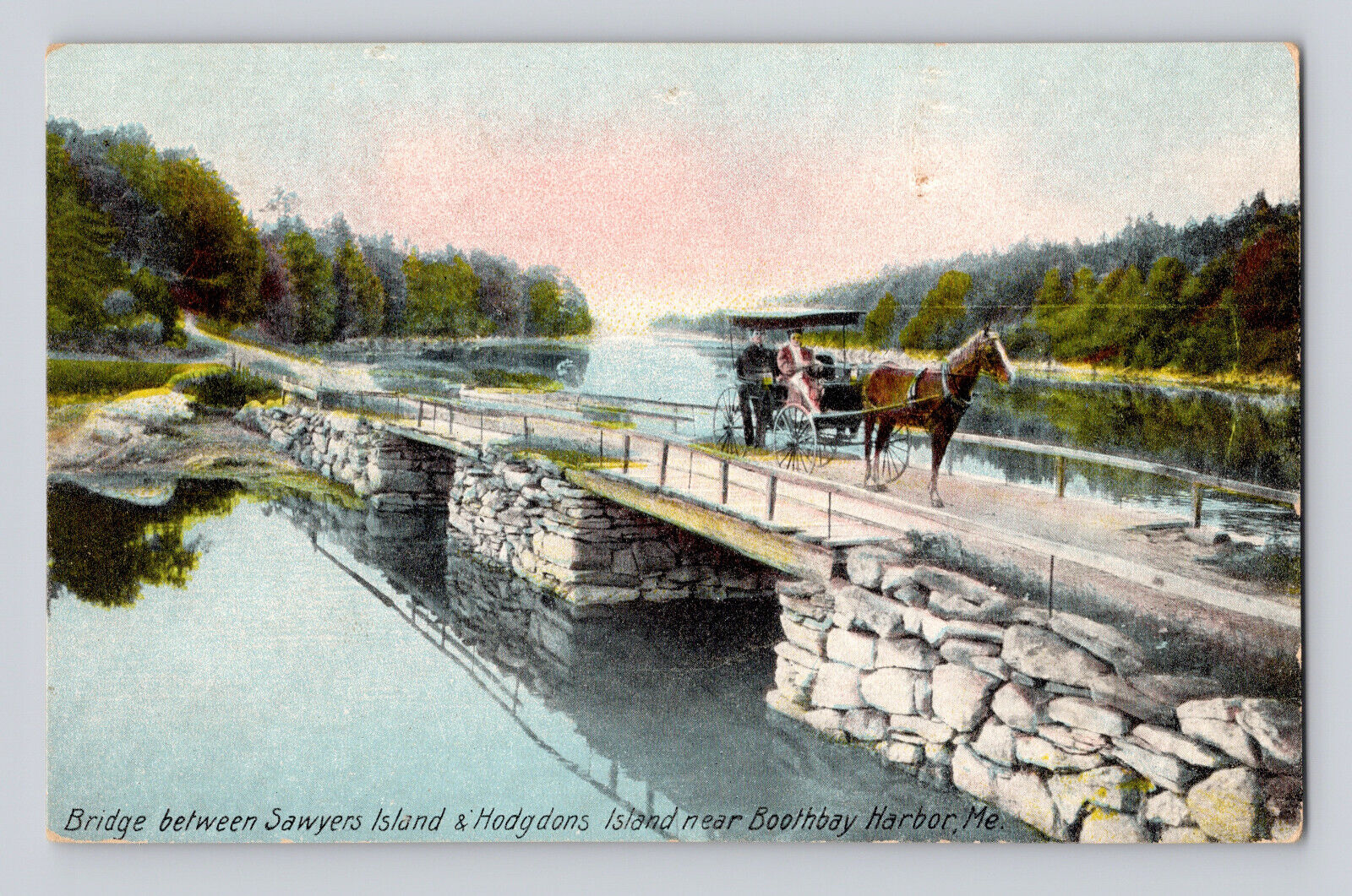 Postcard Maine Boothbay Harbor ME Sawyers Island Hodgdons Horse Carriage 1909