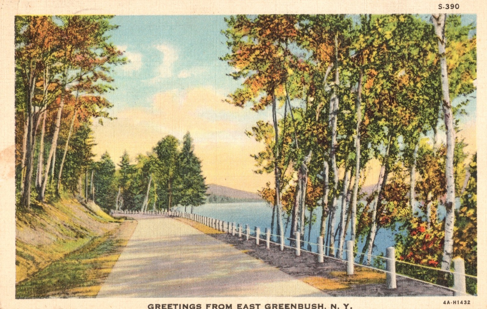 East Greenbush NY Lakeside Road Scenic Linen Postcard Curt Teich 1930s