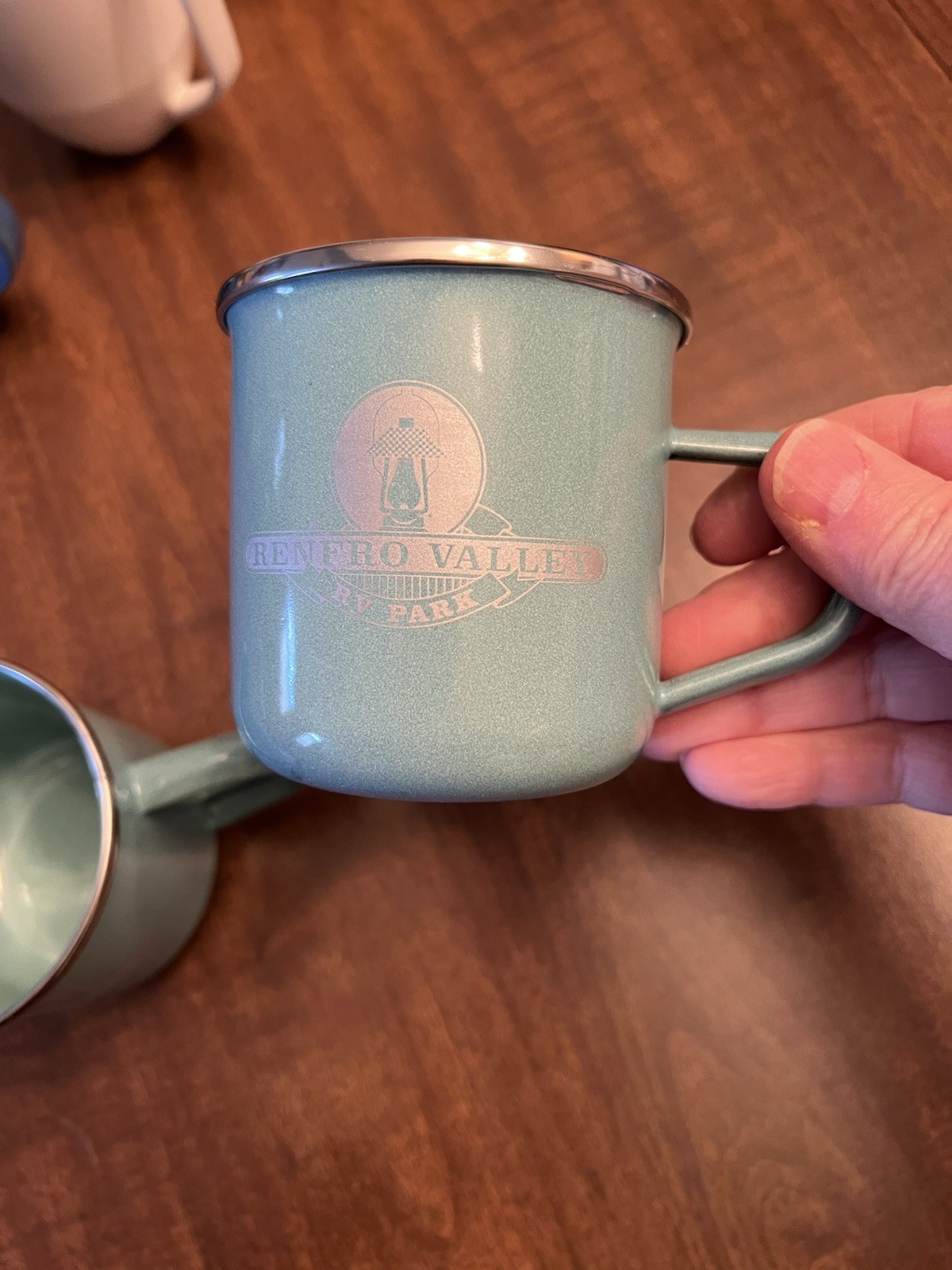 Renfro Valley KY RV Park Enamel Camp Cups Mug Lot 2 Green Metal