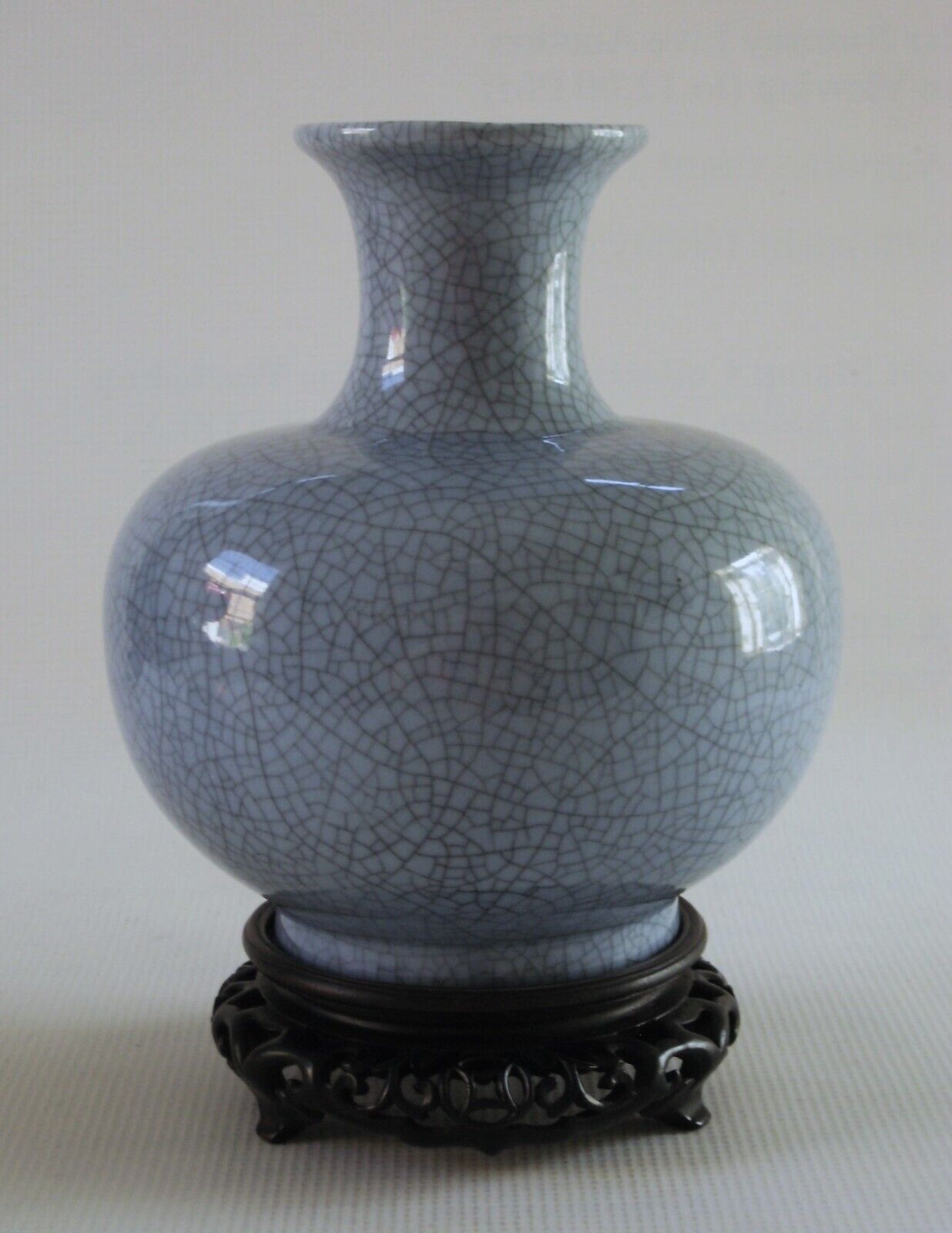 Vintage Decorative Chinese Pale Blue Crackle Glaze Vase - 7\