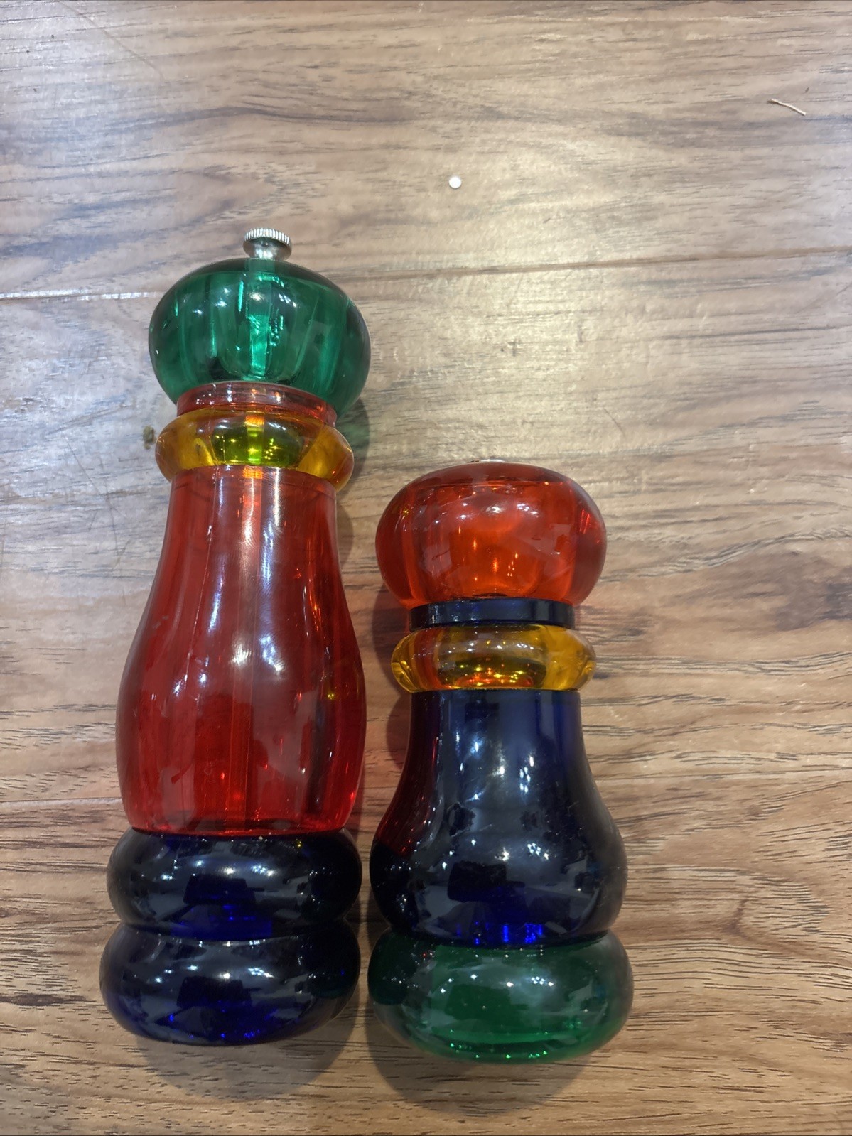 Vtg Olde Thompson Sunset Fiesta Acrylic Salt Pepper Mill Shaker Set 2 Multicolor