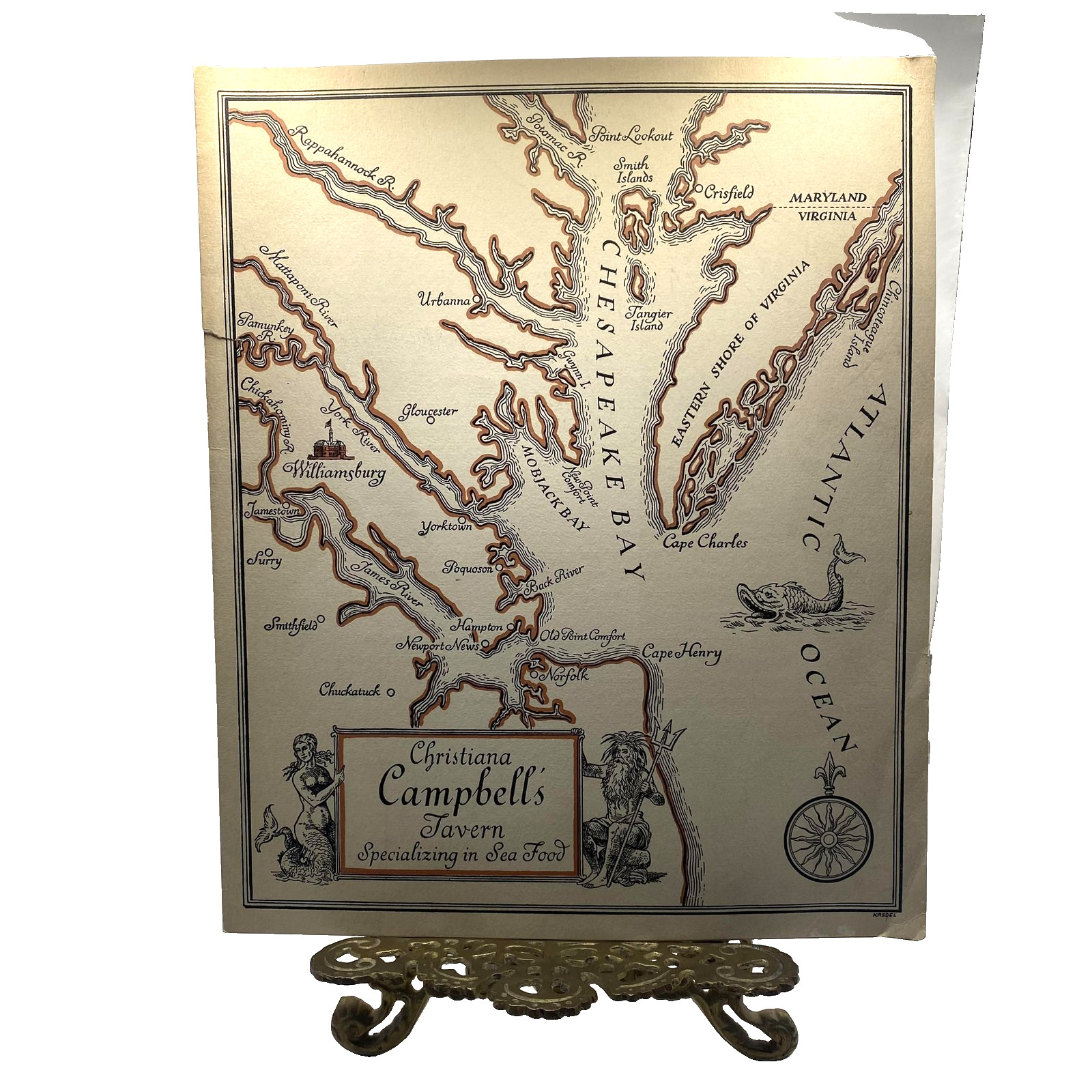 Vintage Christiana Campbell\'s Tavern Williamsburg VA Sea Food Dinner Menu
