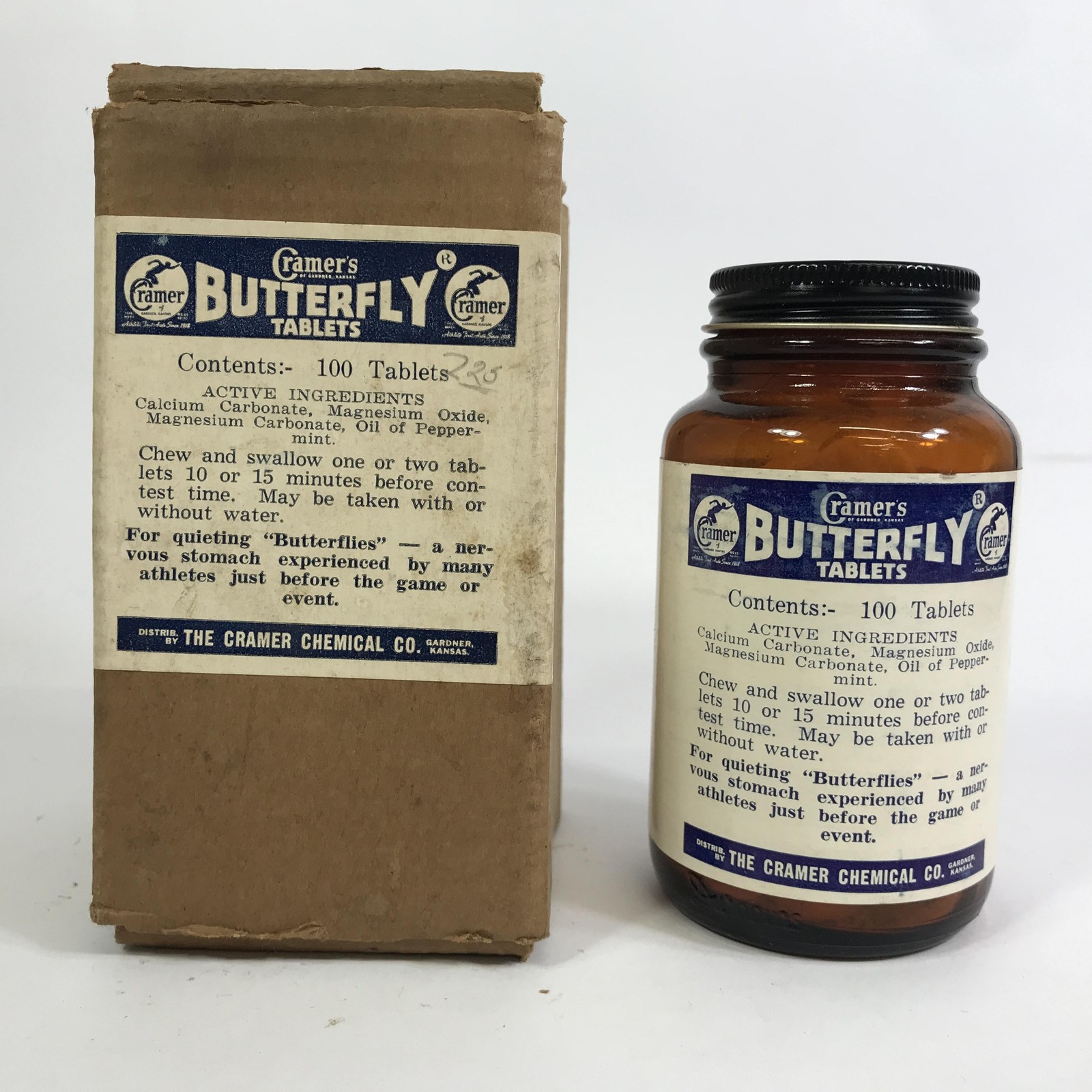 Vintage Cramer's Chemical Co Butterfly Tablets 100 Count Brown 1950s 1960s