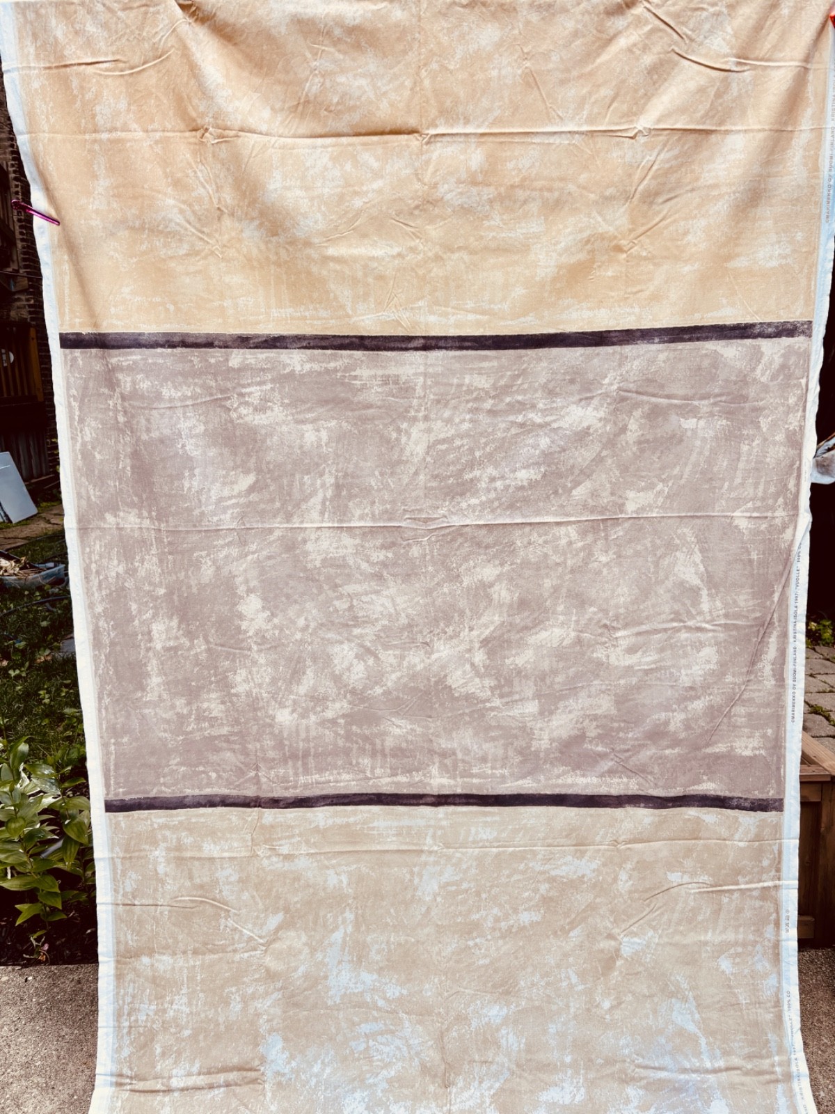 VTG MARIMEKKO KRISTINA ISOLA 1997 VUOLLE GRAPHIC STRIPE PRINT FABRIC BEIGE&LILAC