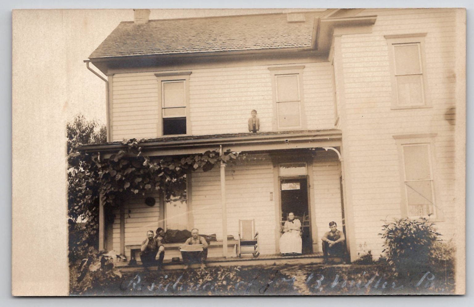 RPPC J.B. Miller PA Residence Family Portrait Child on Roof Vintage Postcard