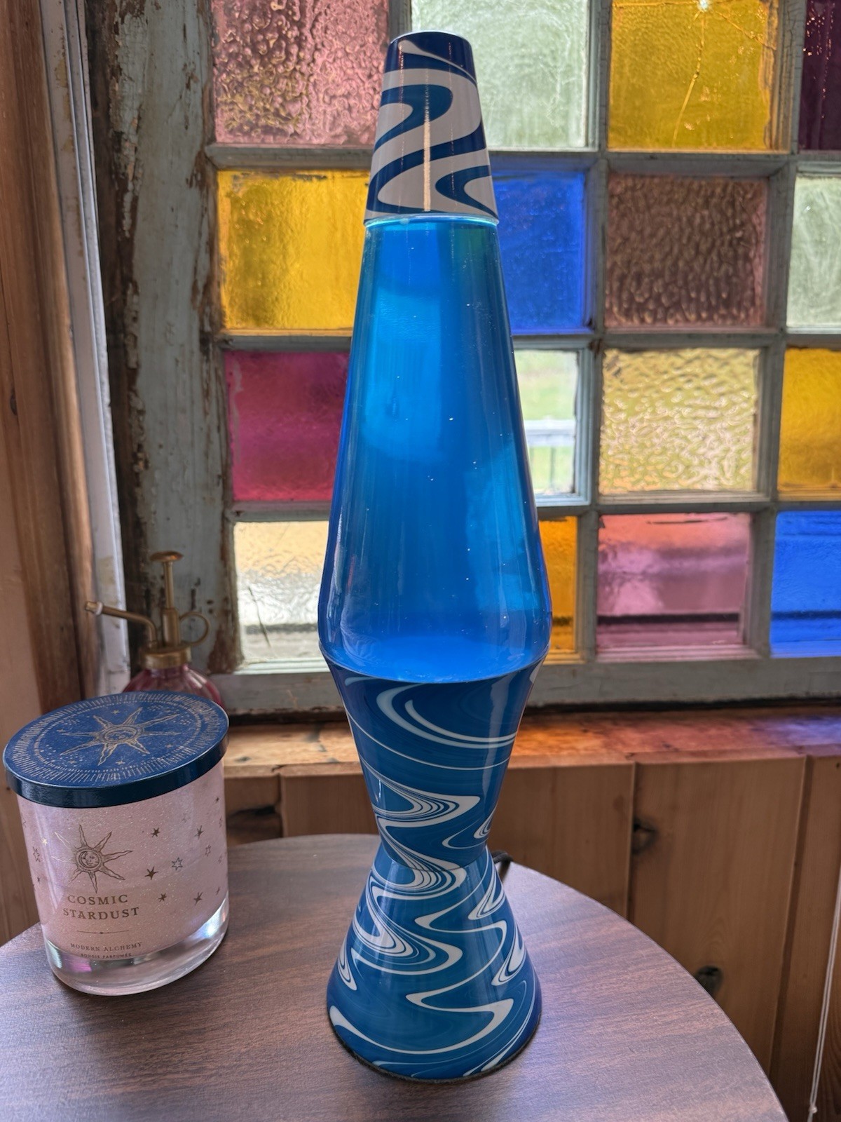 Vintage Y2K 1990s Blue & White Swirl Authentic Lava Light Lava Lamp Tested EUC