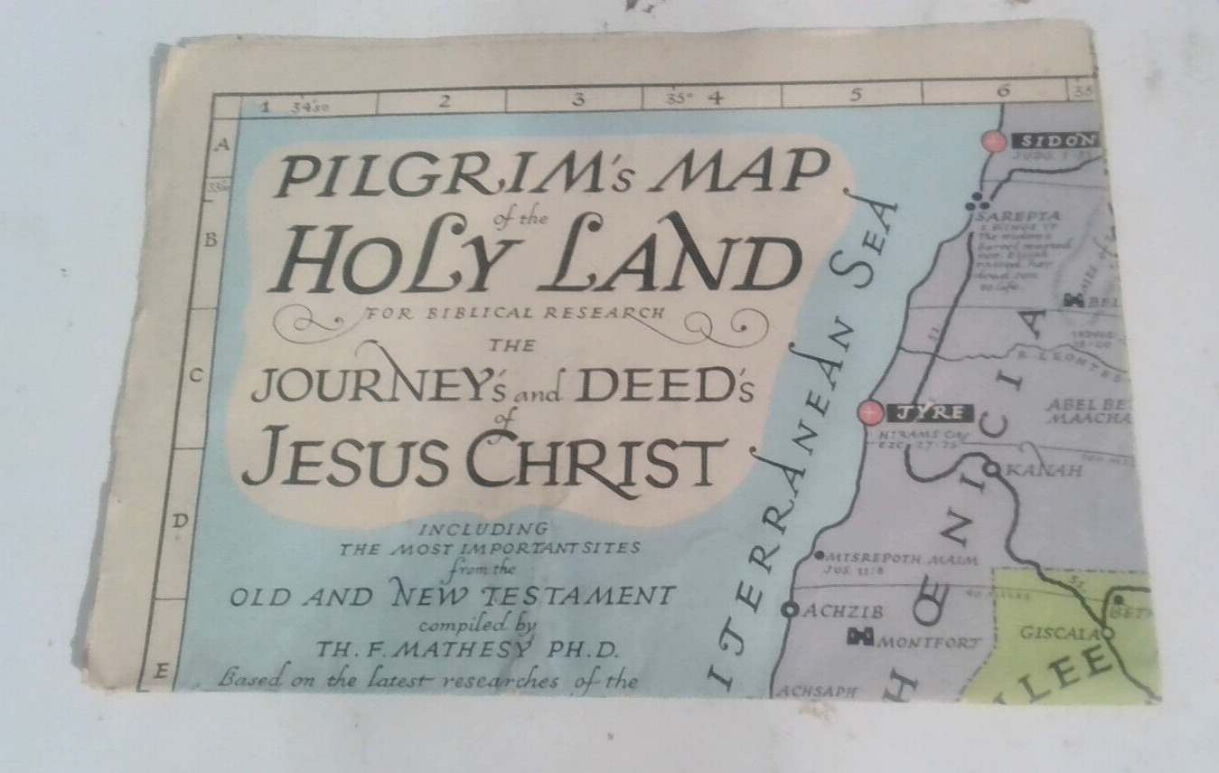 VINTAGE Pilgrim\'s Map Of The Holy Land 20x 27in Journeys & Deeds Of Jesus Christ