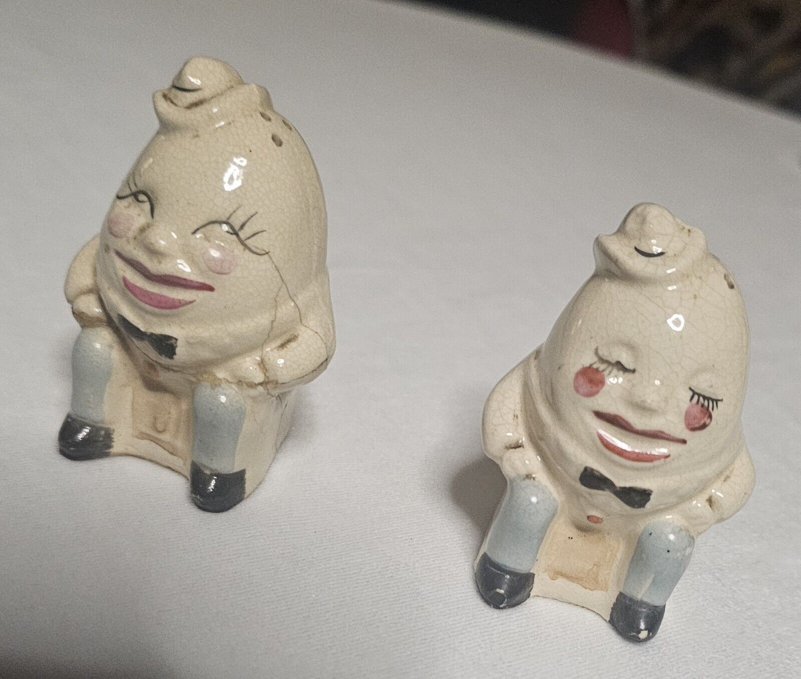 Vintage Japan Humpty Dumpty Figural Salt Pepper Shakers