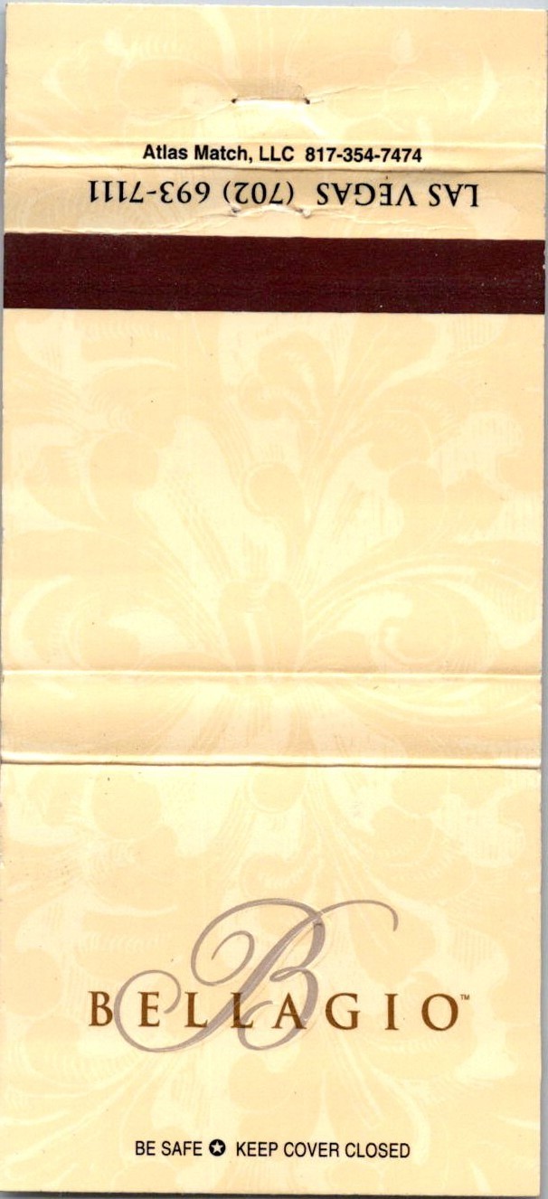 Bellagio Hotel Casino Las Vegas Vintage Matchbook Cover TMM17-7 Bellagio Hotel Casino Las Vegas Vintage Matchbook Cover TMM17-7