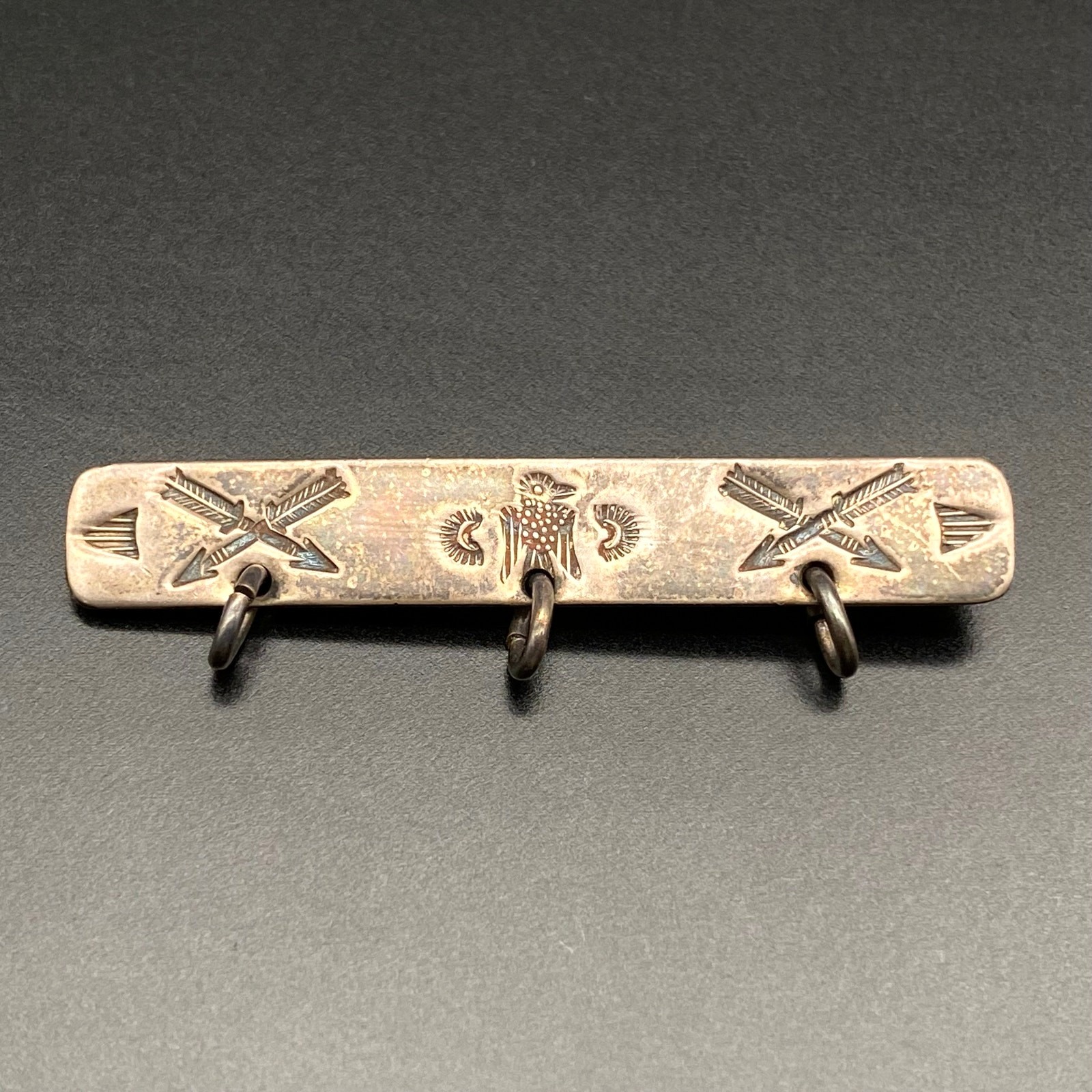 Vintage Hopi Pawn Morris Robinson Thunderbird Arrow Stampwork Silver Brooch