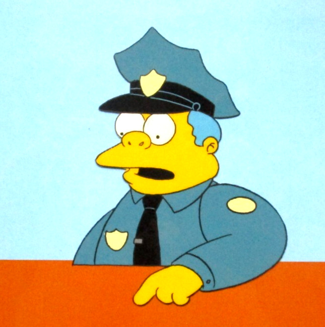 1990s SIMPSONS POLICE CHIEF WIGGINS FOX ORIGINAL PRODUCTION CEL Bart Homer 1990s SIMPSONS POLICE CHIEF WIGGINS FOX ORIGINAL PRODUCTION CEL Bart Homer