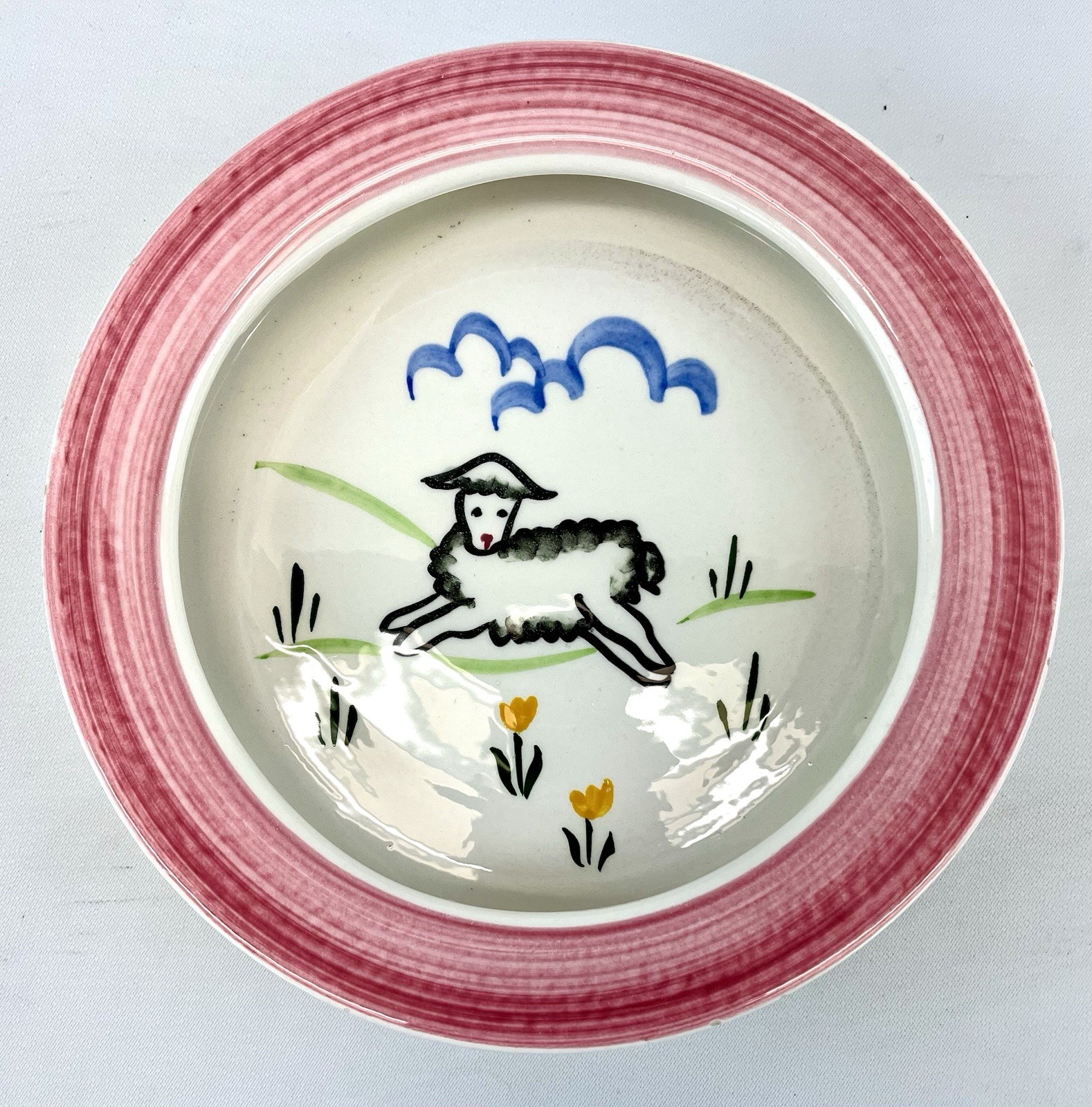 Stangl Flemington Exclusives Lamb Feeding Dish Pink Band Rare