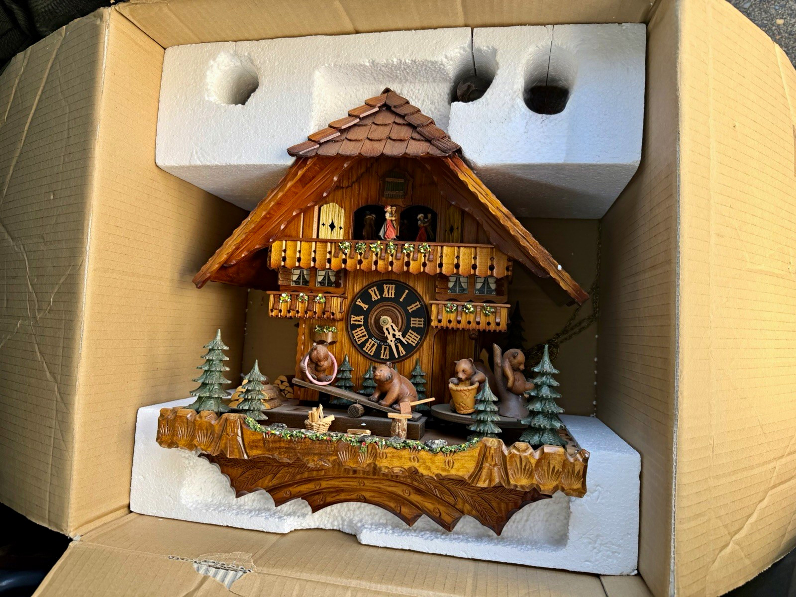 River City 8-Day Musical Mechanical Cuckoo Clock, Wood Brown, Bears Seesaw