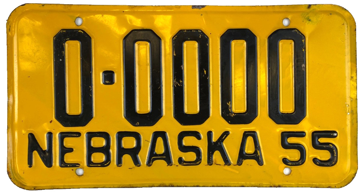 Vintage Nebraska 1955 Sample License Plate 0-0000 Man Cave Garage Pub Wall Decor