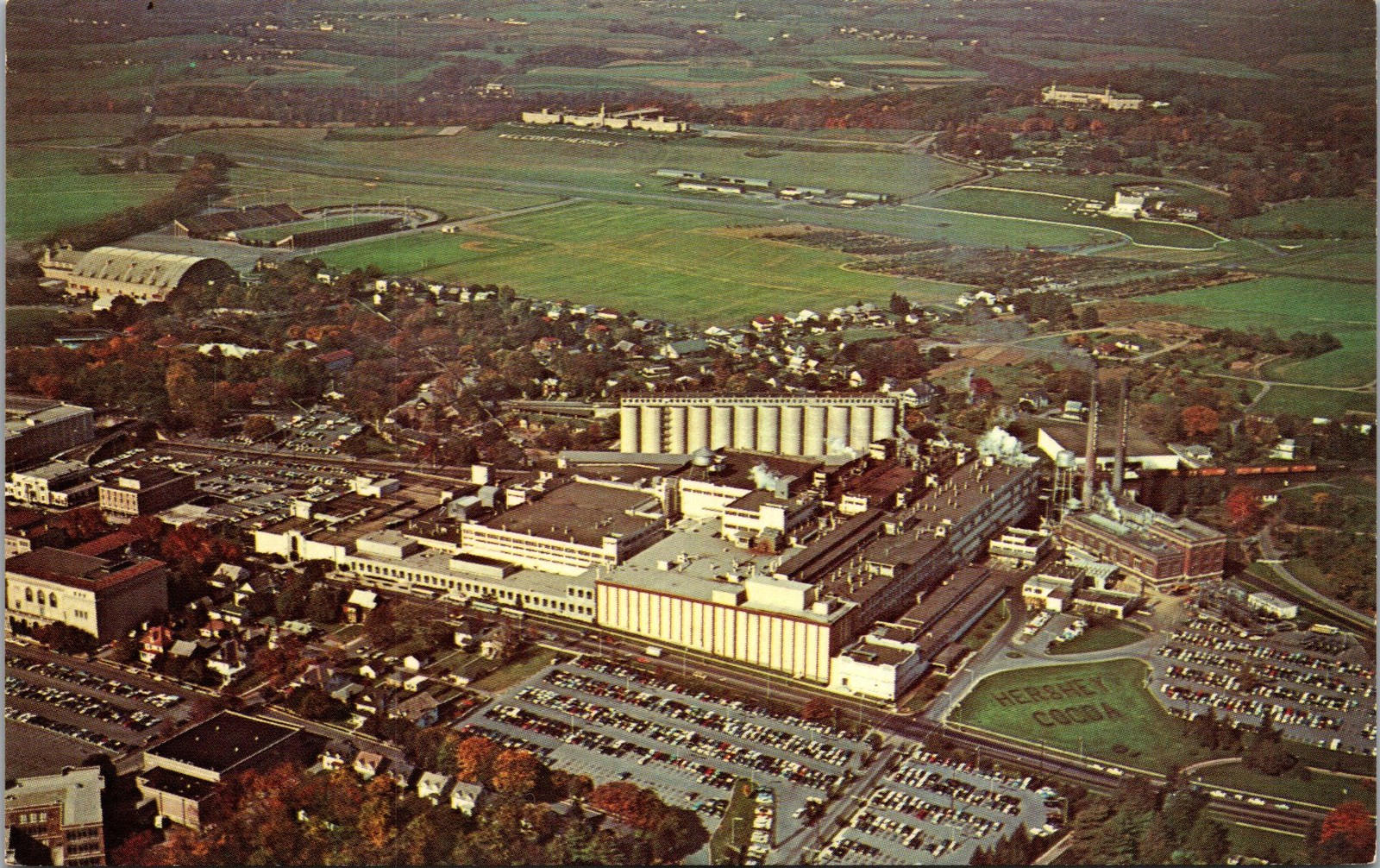 Hershey Chocolate World Postcard Hershey PA Aerial View Unposted Unused Vintage Hershey Chocolate World Postcard Hershey PA Aerial View Unposted Unused Vintage