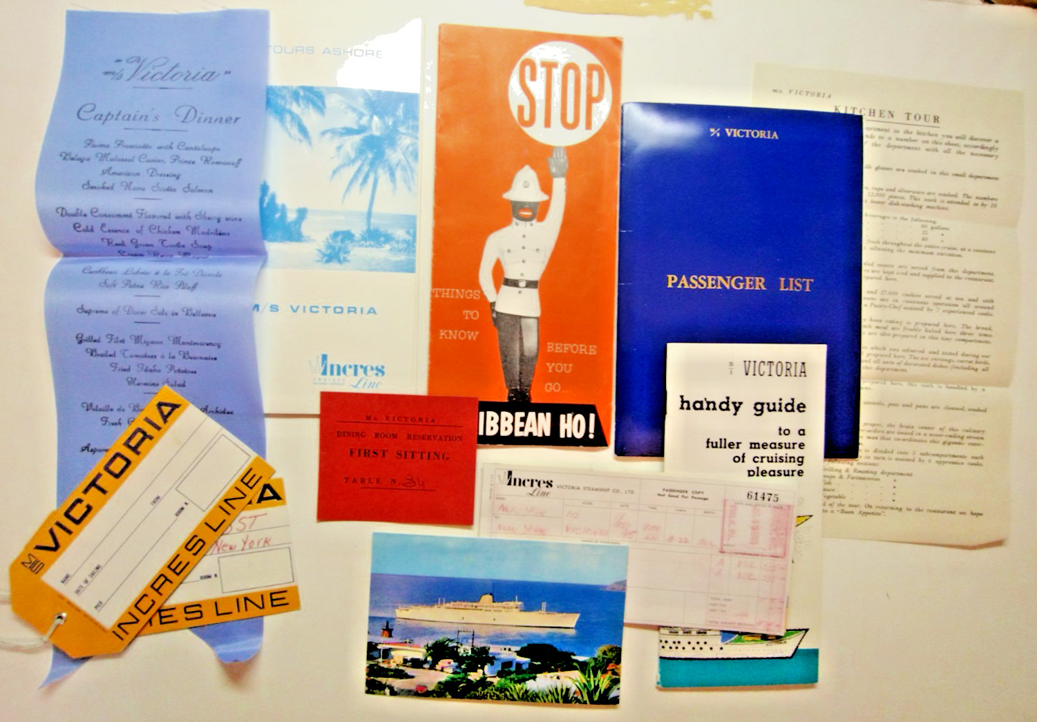 Lot 10 M/S Victoria Incres Cruise Line Ship 1965 Various Papers Events Vintage