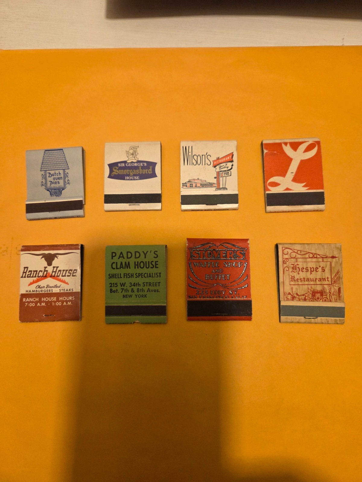 Lot of 8 Vintage Restaurant matchbooks. Front strike and Unstruck