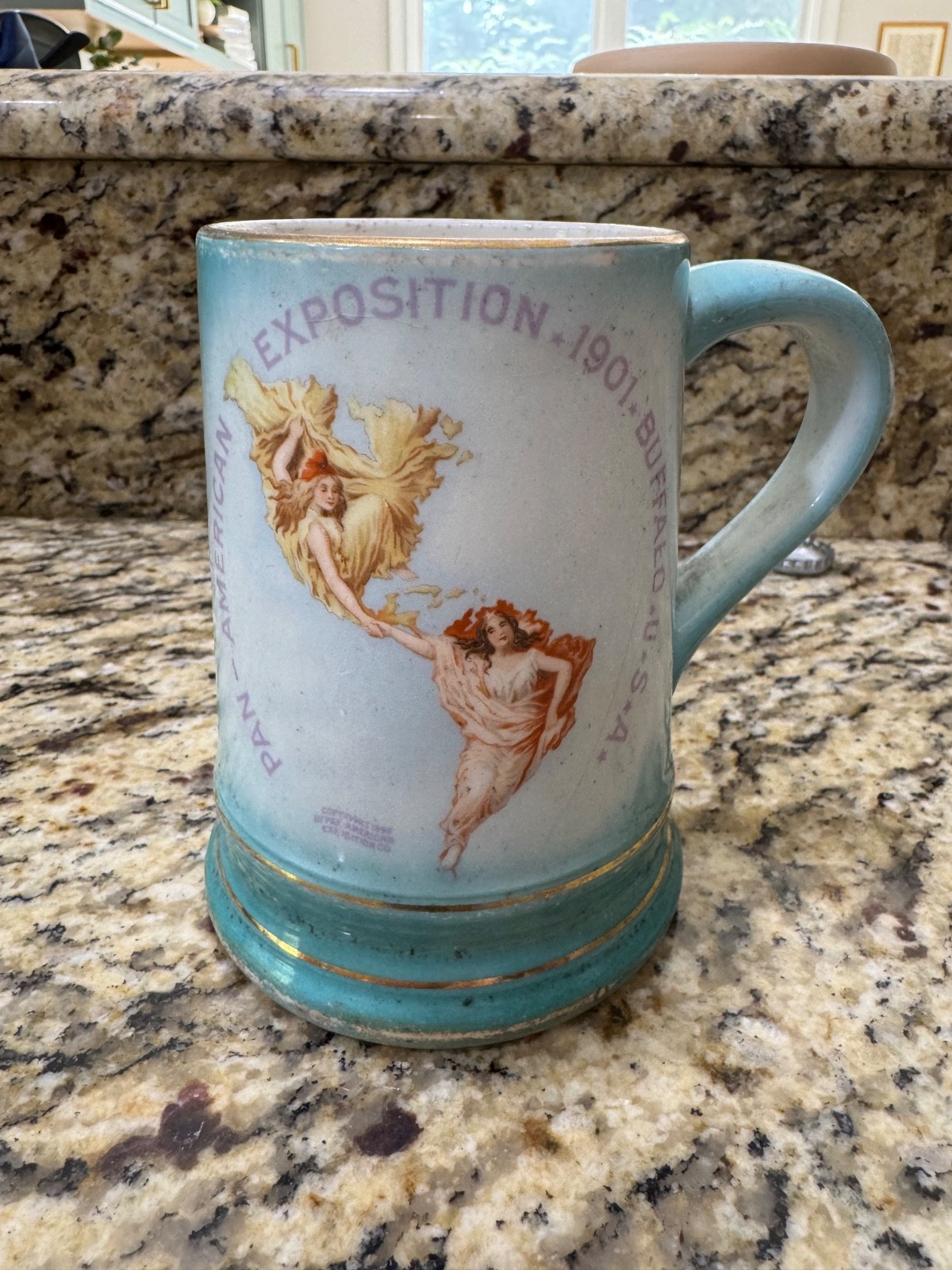 1901 Pan American Exposition Buffalo NY Columbian Art Pottery Souvenir Stein
