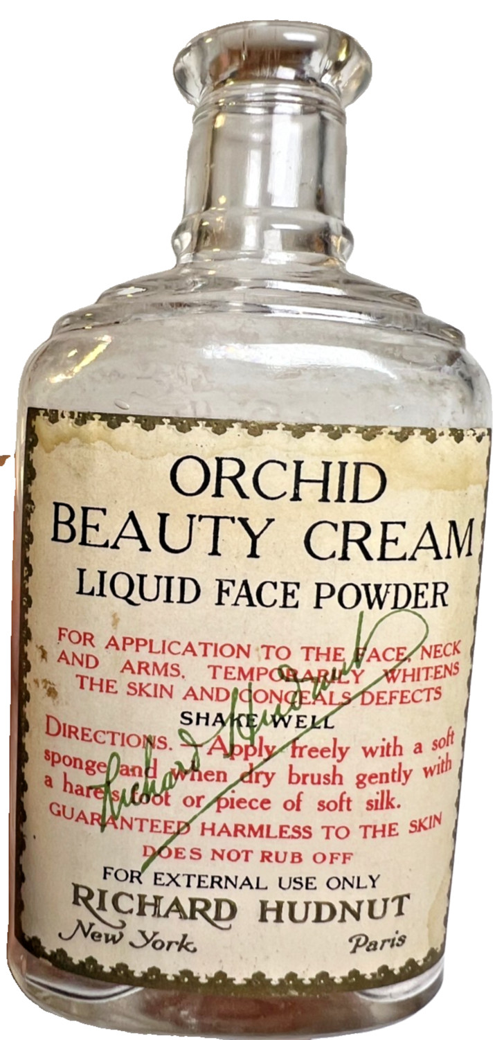 Antique Richard Hudnut Orchid Beauty Cream Bottle Label Embossed Eagle New York