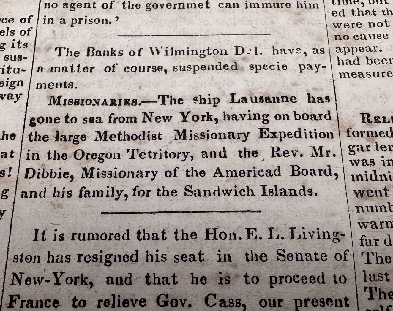 1839 Methodist Missionary Expedition To Sandwich Islands Lausanne Ship Newspaper