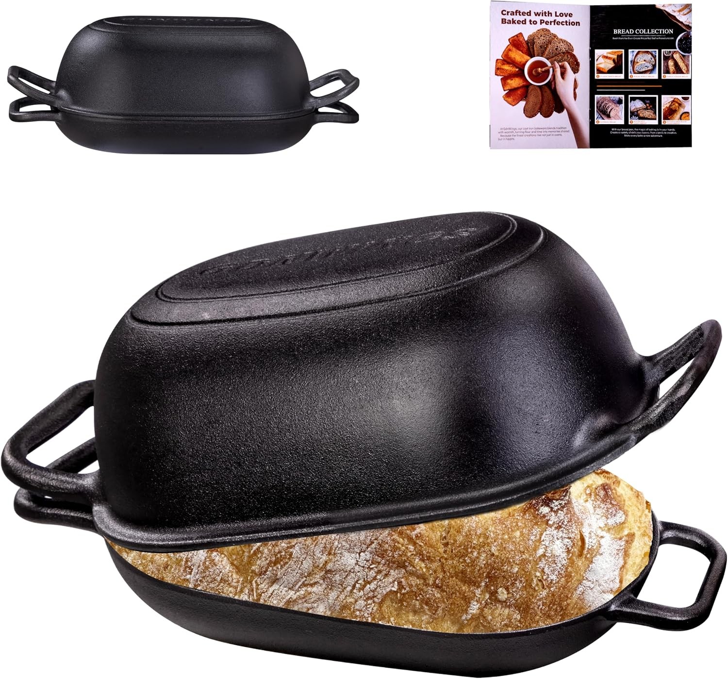 Oval Dutch Oven Bread Baking 12 x 8 Inch Pre-Seasoned Cast Iron Sourdough Loaf Oval Dutch Oven Bread Baking 12 x 8 Inch Pre-Seasoned Cast Iron Sourdough Loaf