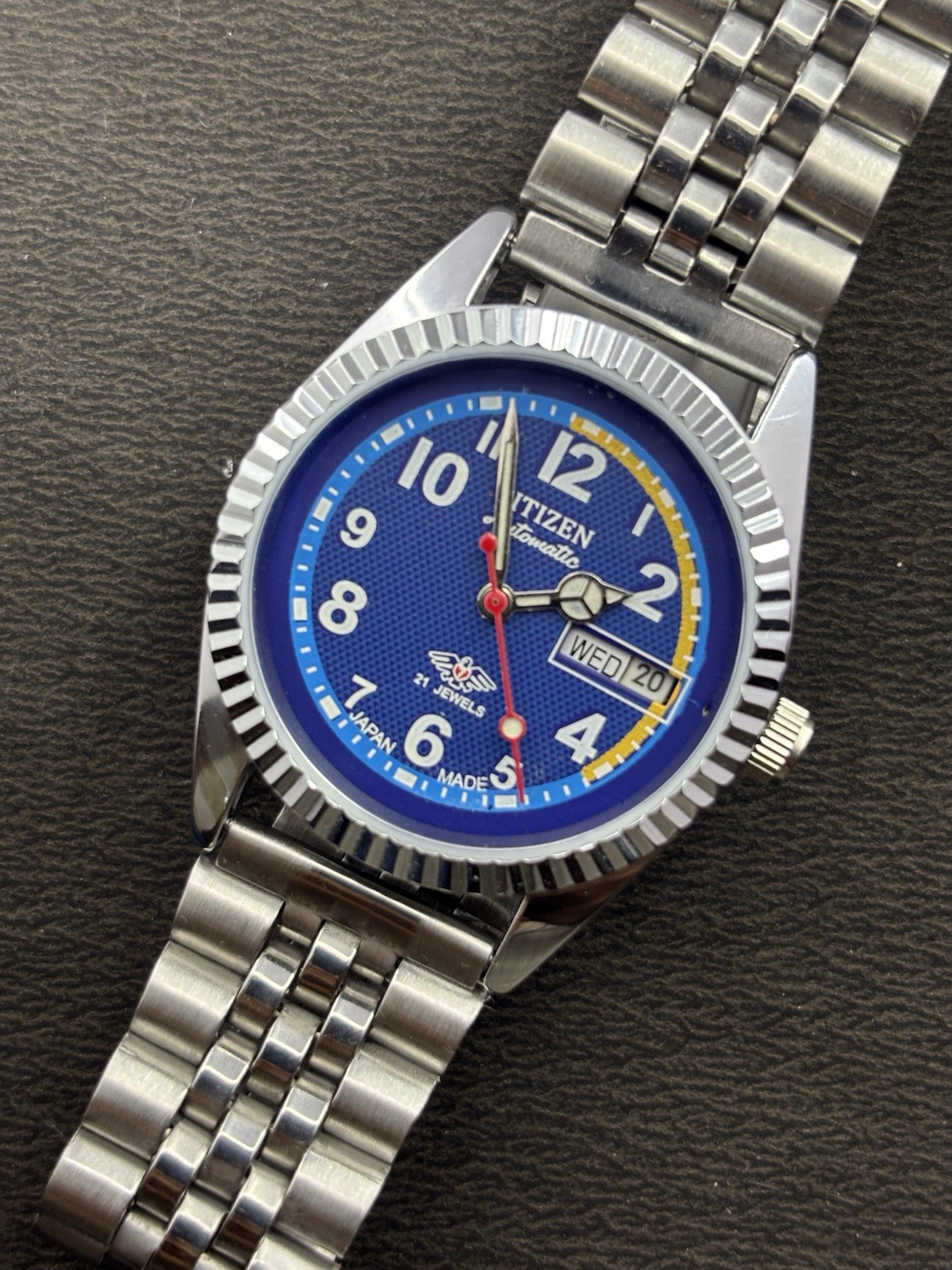 Citizen Automatic Day Date Blue Dial Fluted Bazel Stainless Steel Case