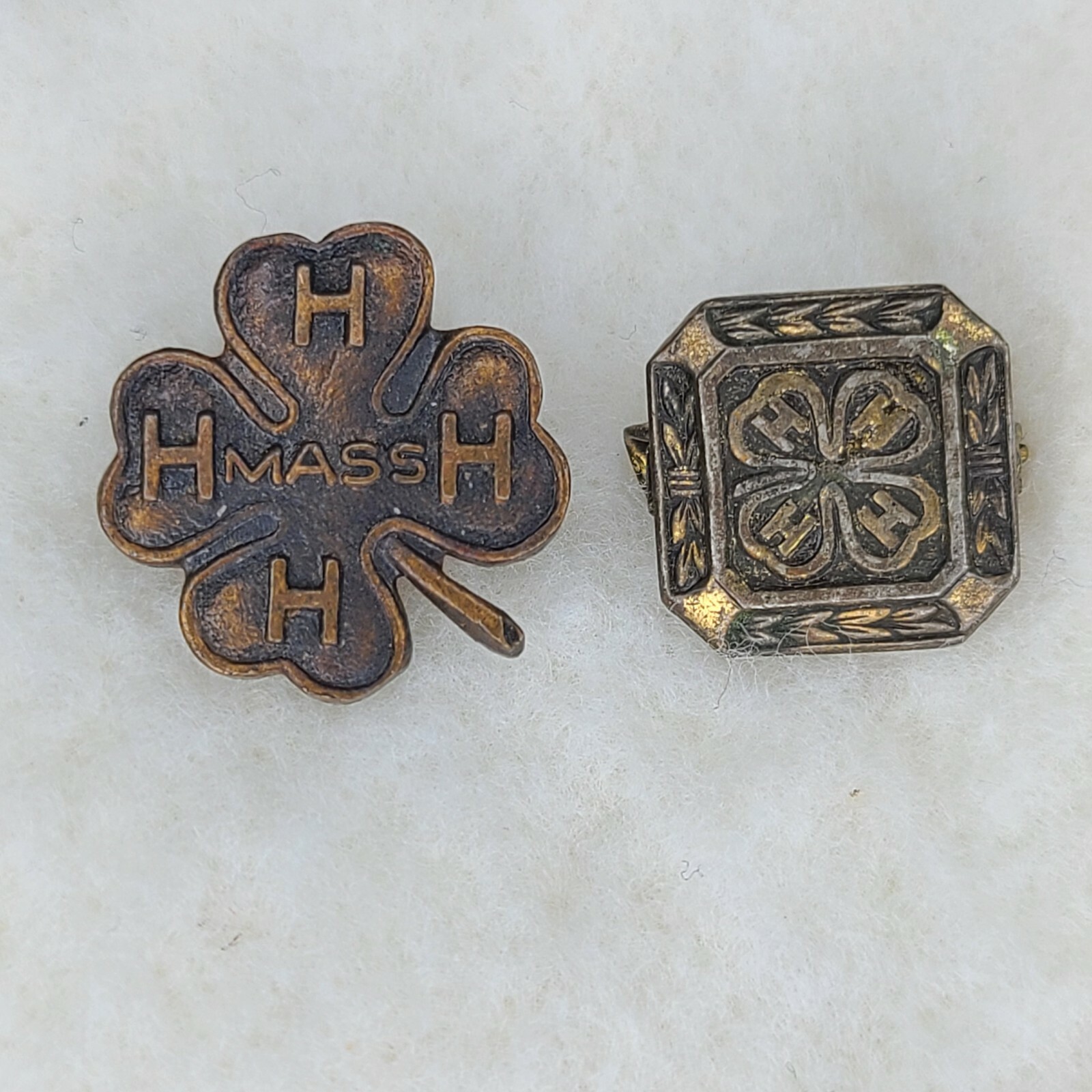 VINTAGE set of 2 4H PINS - 1 says MASS