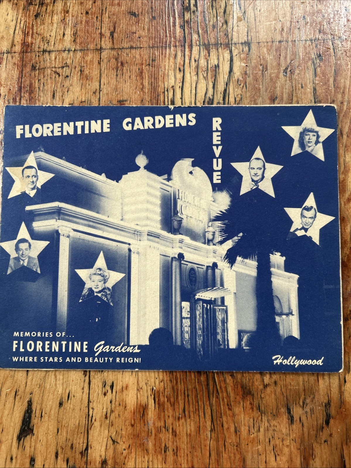 VINTAGE REAL PHOTO in FOLDER FLORENTINE GARDENS STARS HOLLYWOOD 1940's