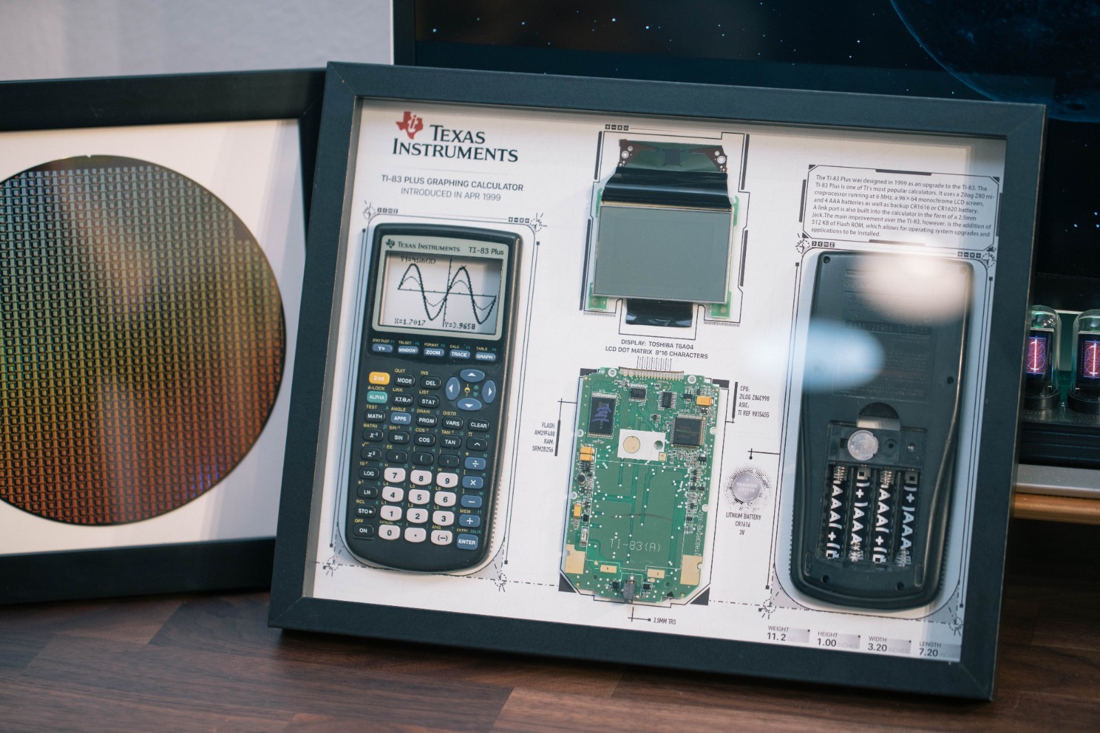 Framed TI-83 Plus Calculator Teardown, Texas Instruments Graphing Calculator Art