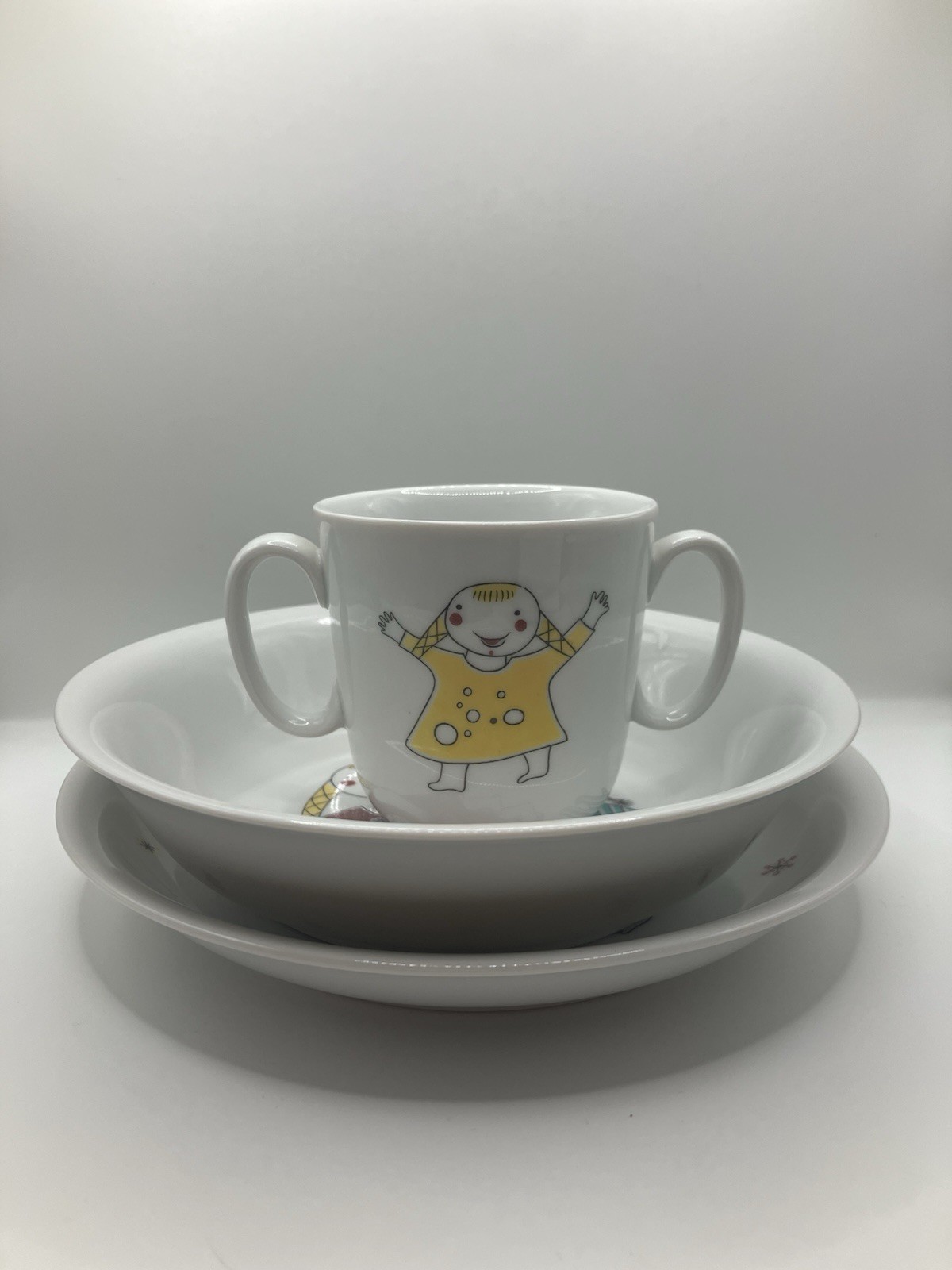 Vintage Forest China Bavaria Germany 3-Piece Children\'s Porcelain Dinnerware Set