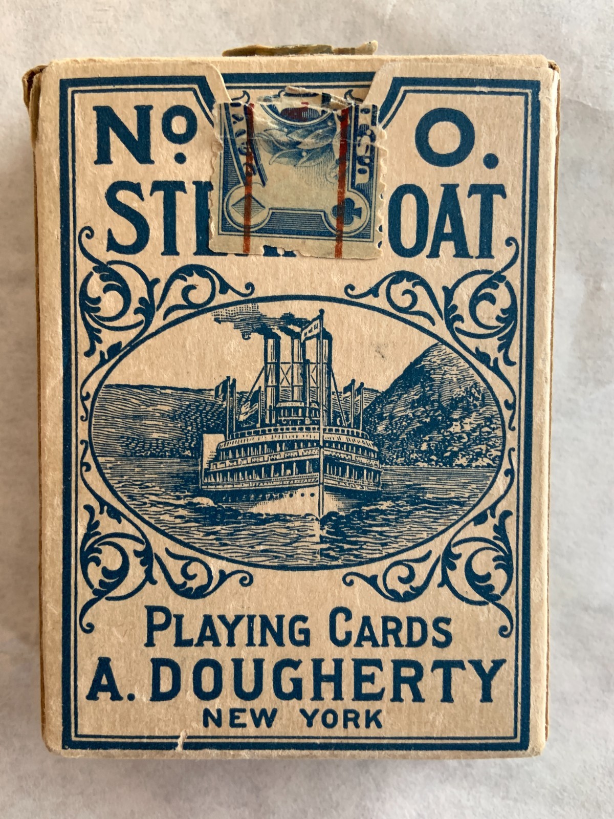 Antique A. Dougherty NY Steamboat No. 0 Playing Cards No Joker. W/ Ad insert