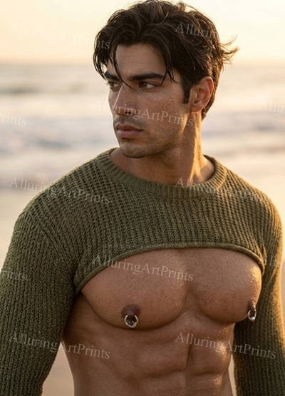 Male Model Photo Print Muscular Handsome Shirtless Hunk Abs -J273