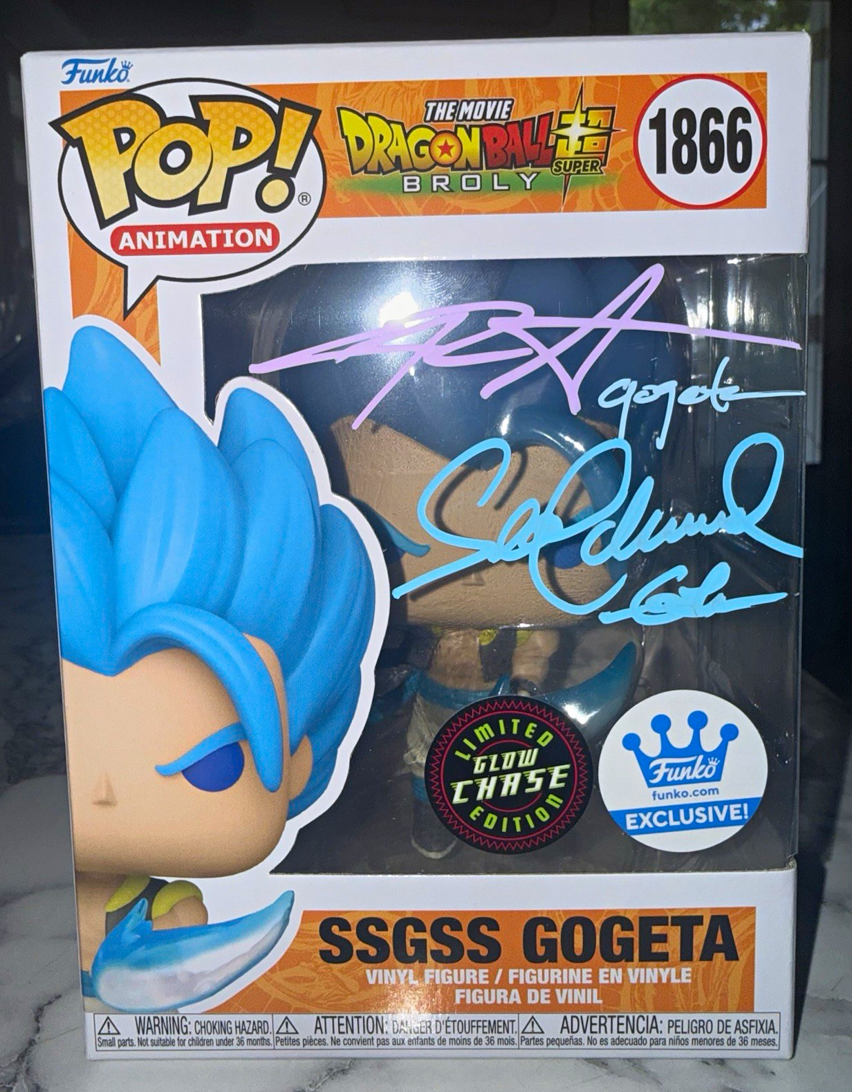 Funko Pop Animation SSGSS Gogeta Chase Glow DUAL Signed Christopher and Sean