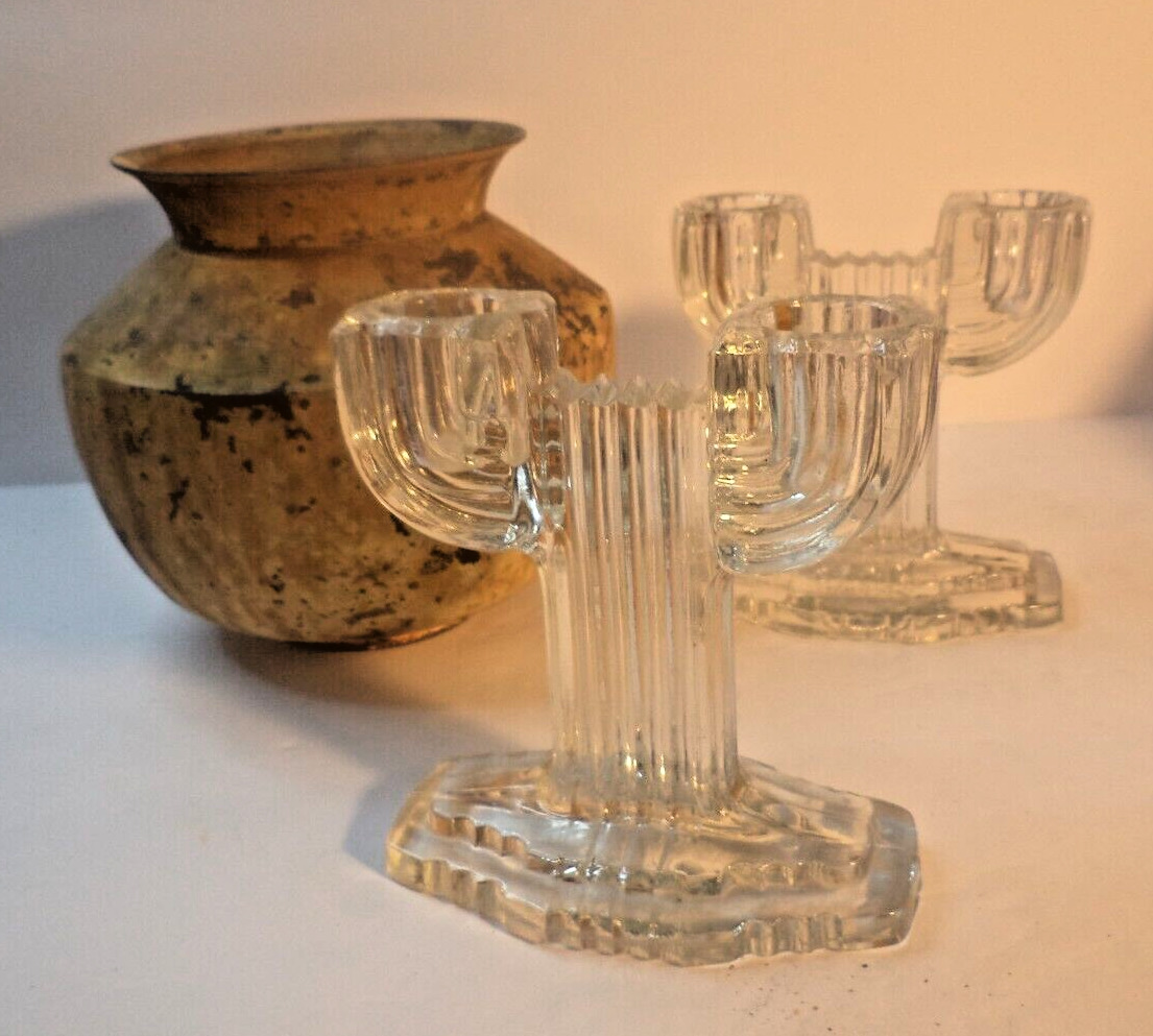Mid Century South Western Cactus Clear Glass Candle holders