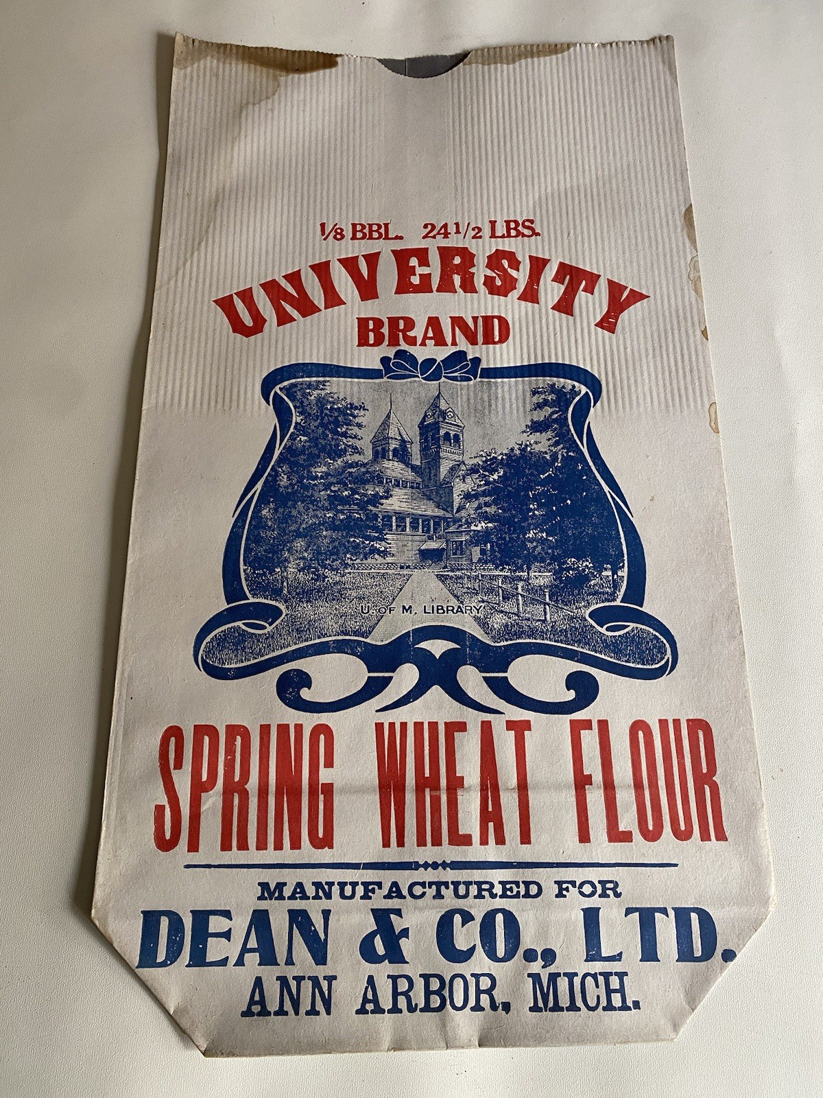 vtg 1900’s U Of M Library University Brand Dean & Co Ann Arbor Paper Flour Bag