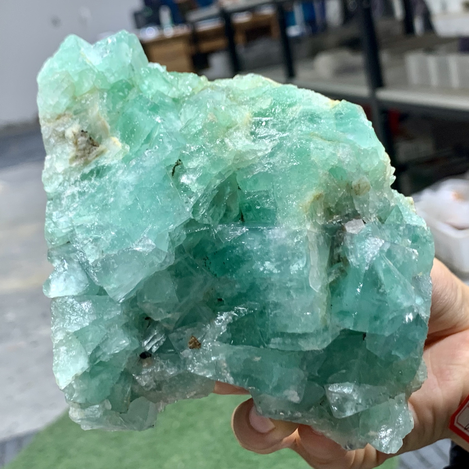 1.92LB Rare transparent blue green cubic fluorite mineral crystal sample/China