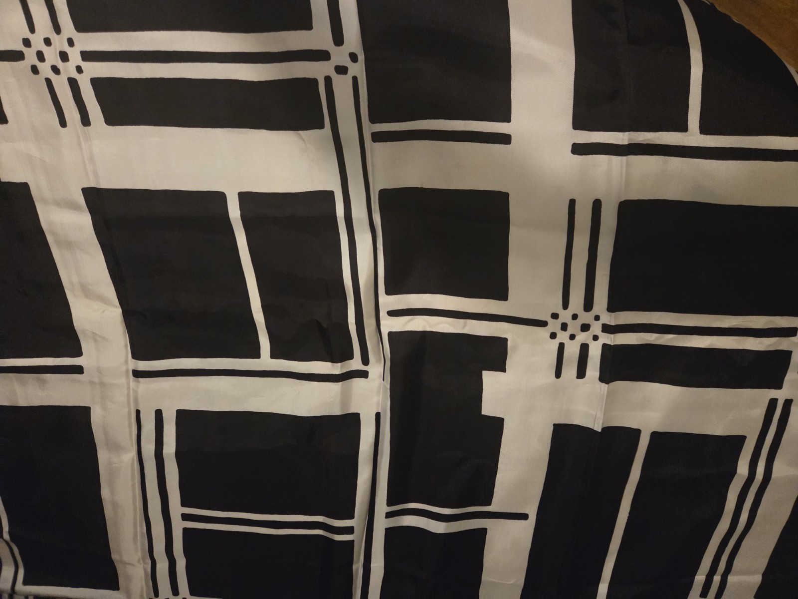 Vtg 60's Loomskill Silky Fabric Black/White Mod Geometric Abstract Design 3+yds