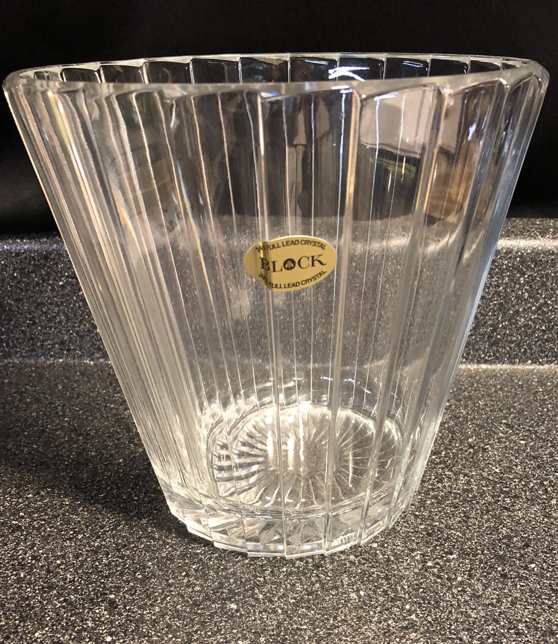 BLOCK Clear 24% Lead Crystal Champagne Pleated Design Ice Bucket Heavy 6+ Lbs