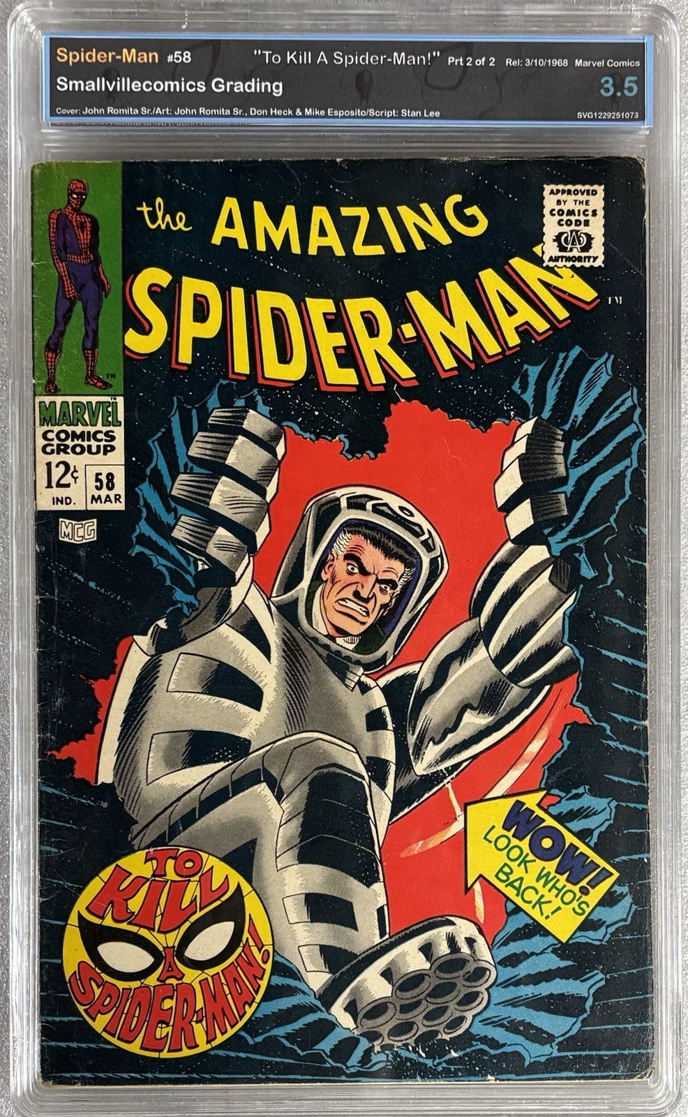 Amazing Spider-Man #58/ 3/1968 Ka-Zar, Zabu, Spid-Slayer Apps Graded 3.5 🤗