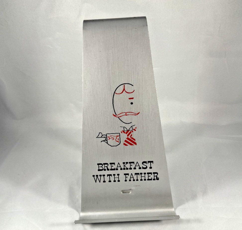 Vtg 50s Breakfast with Father Design Newspaper Holder Tabletop Stand Wife's Side
