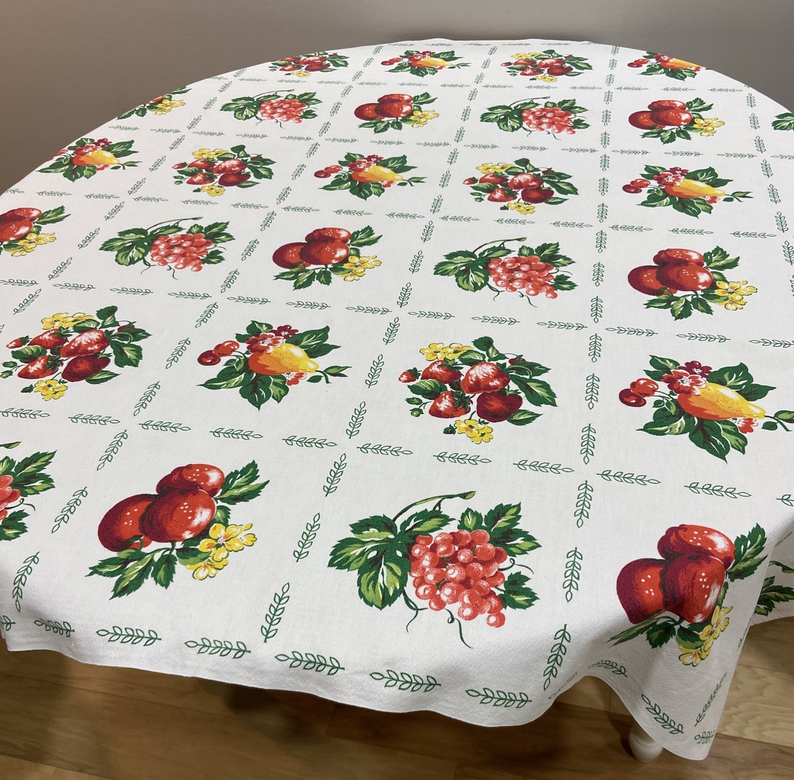  Vtg Country Kitchen Tablecloth All Over Pattern Fruit Graphics Cotton 44 X49