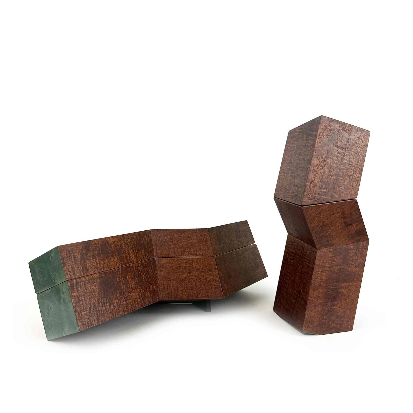 Set of Jay Rogers Studio Artisan Geometrical Wood Desk Set Stash Boxes Maple