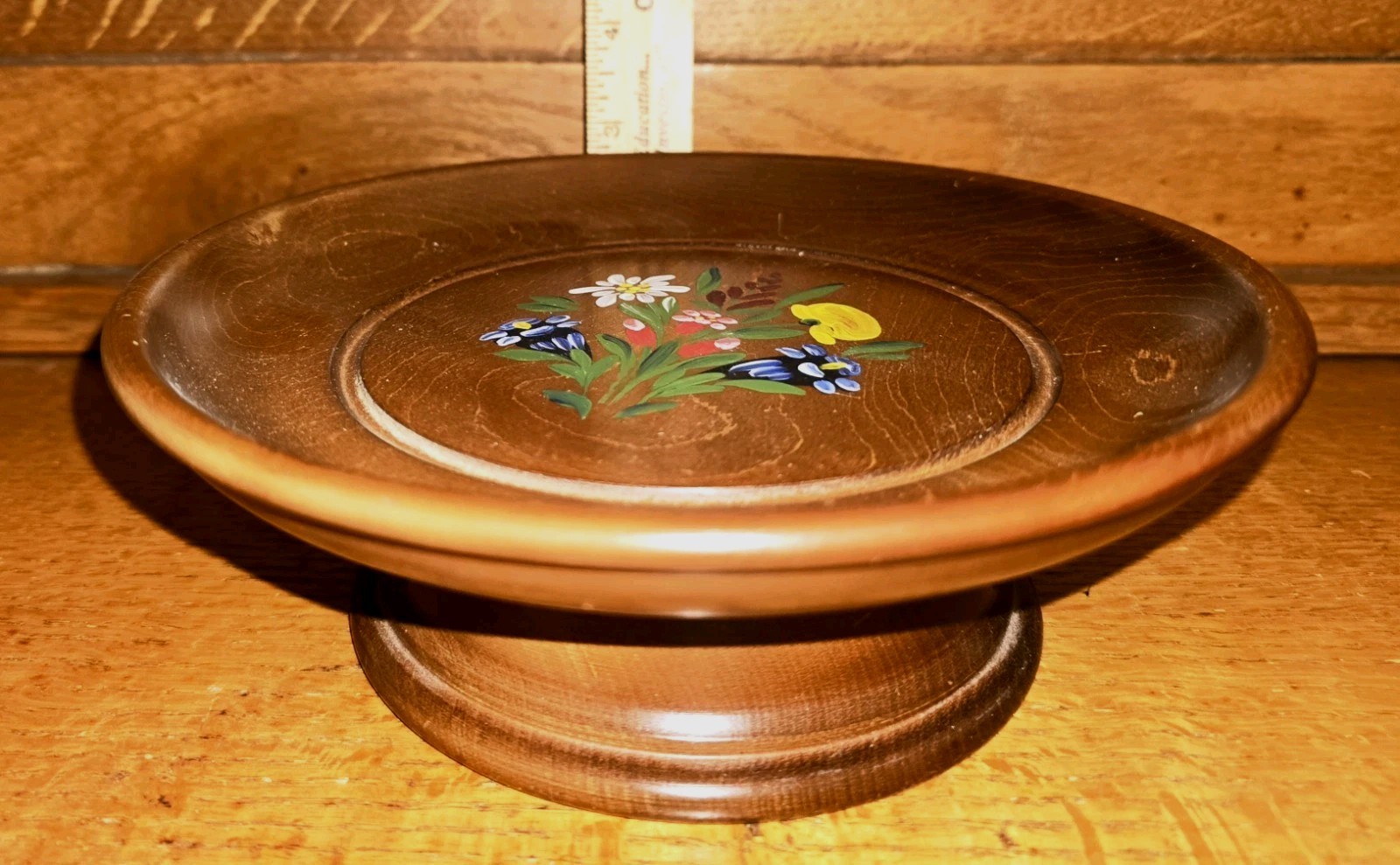 Vtg Jobin Swiss Musical Rotating Wood Candy Dish Hand Painted Floral Lazy Susan