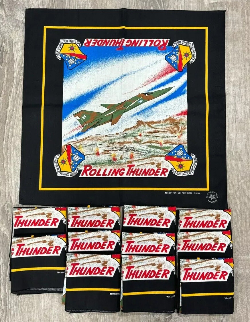 Vtg U.S. AIR FORCE Tactical Fighter Wing Rolling Thunder Bandana Handkerchief