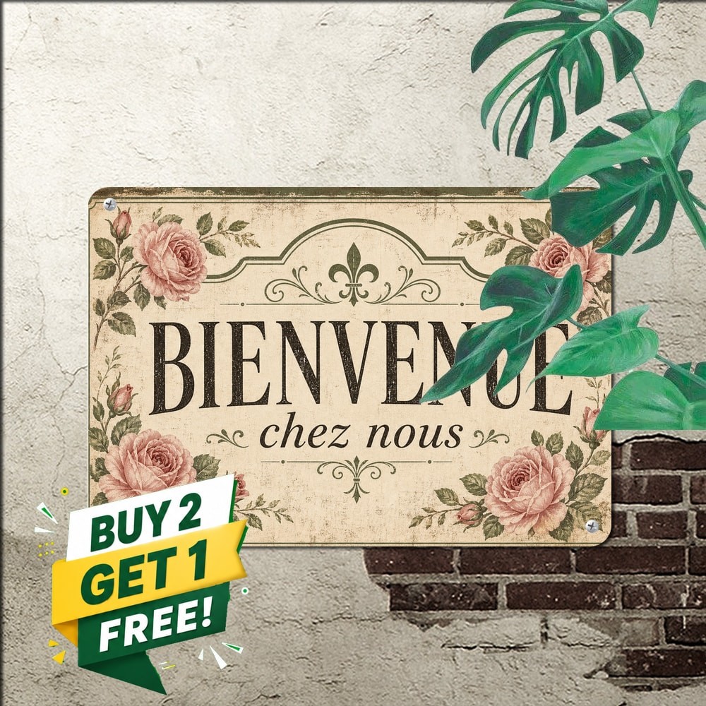 Bienvenue Chez Nous French Welcome Design Metal Tin Sign Country Decor