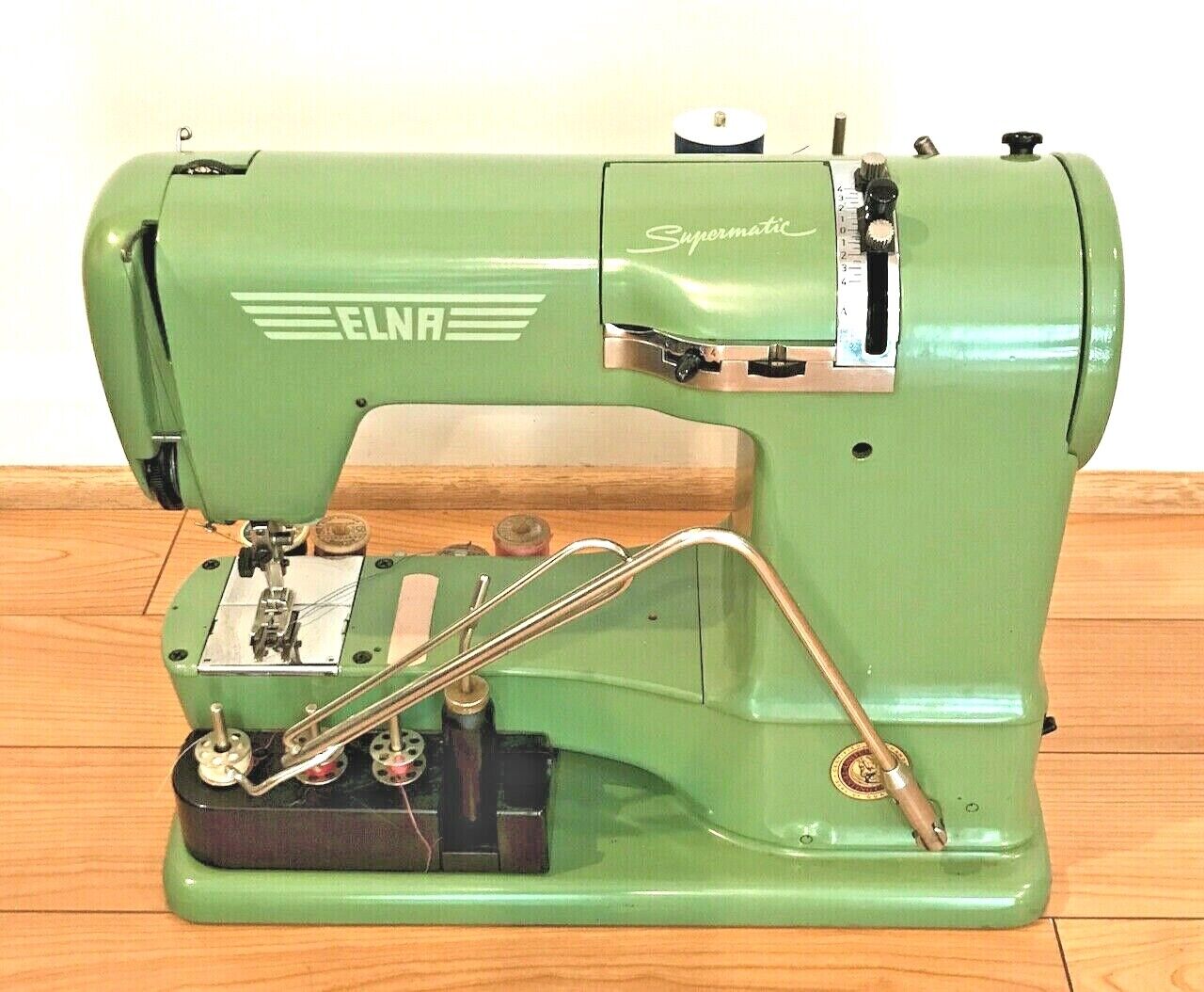 Elna Supermatic Vintage Sewing Machine Type 722010 Metal Carry Case, Tray, Cord
