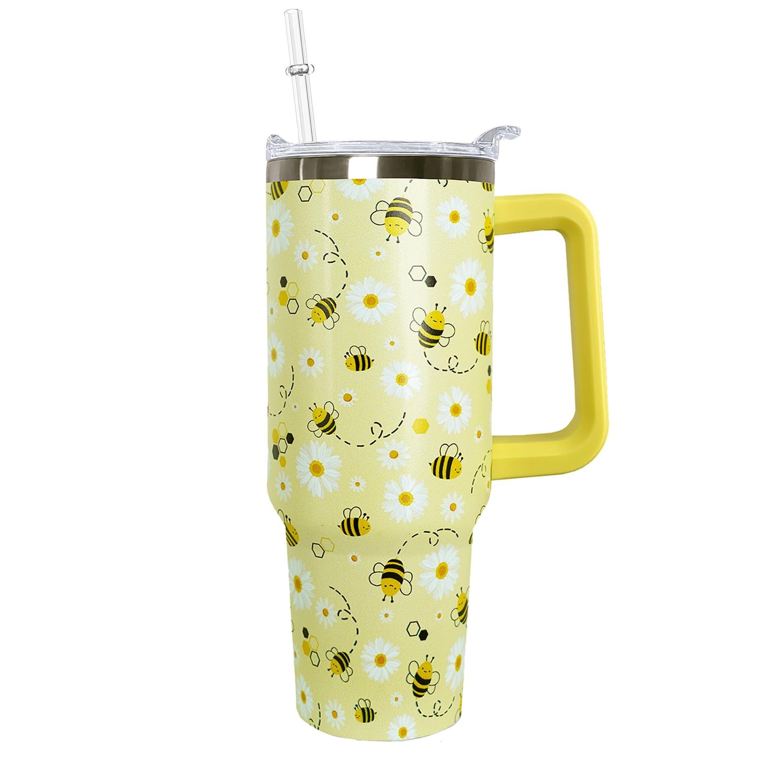 Ceovfoi 40Oz Bee Tumbler Handle Lid And Strawcoffee Mug Cup Skinny Tumbler