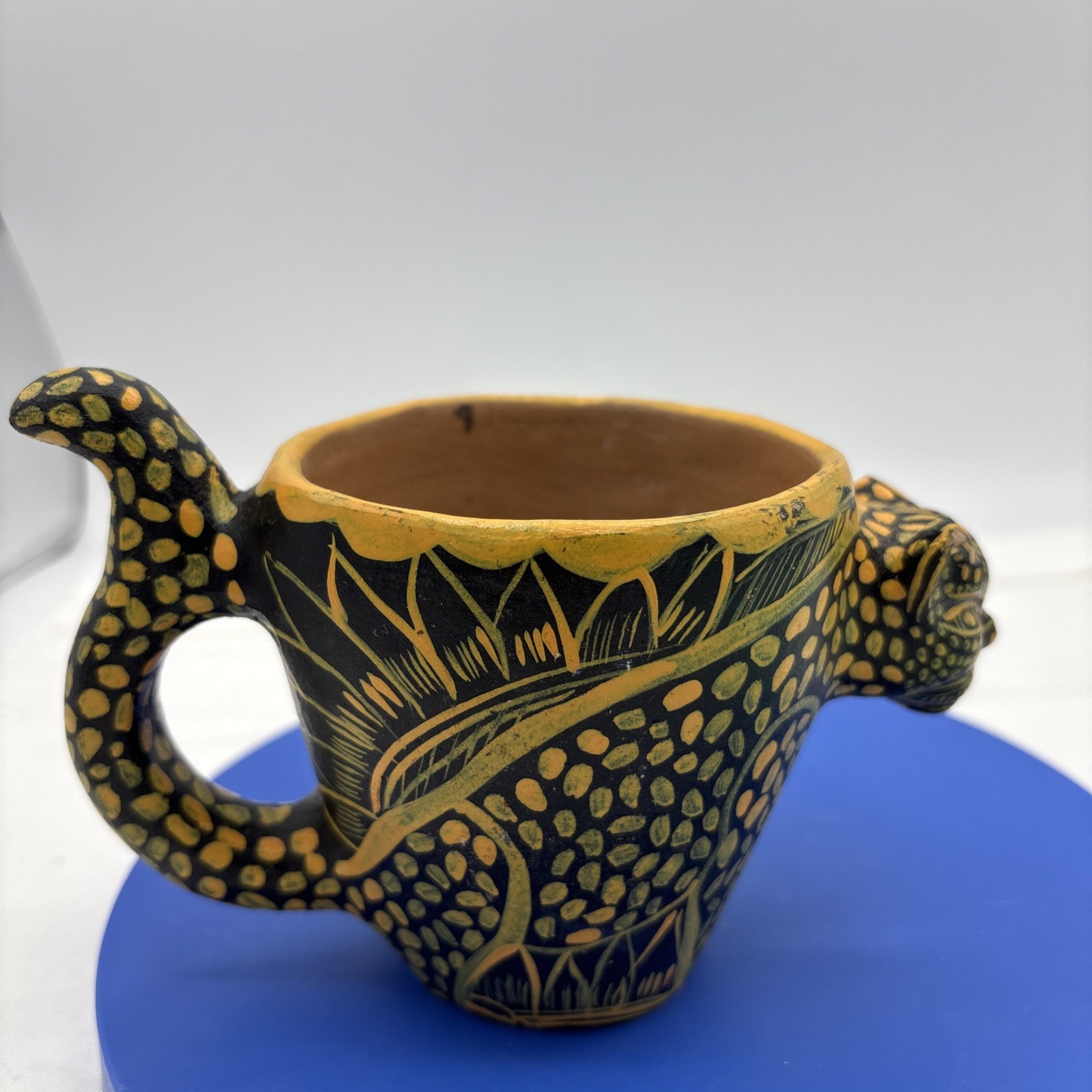 Vintage - Mexican Folk Art Amatenango Del Valle Jaguar Clay Mug Chiapas Pottery